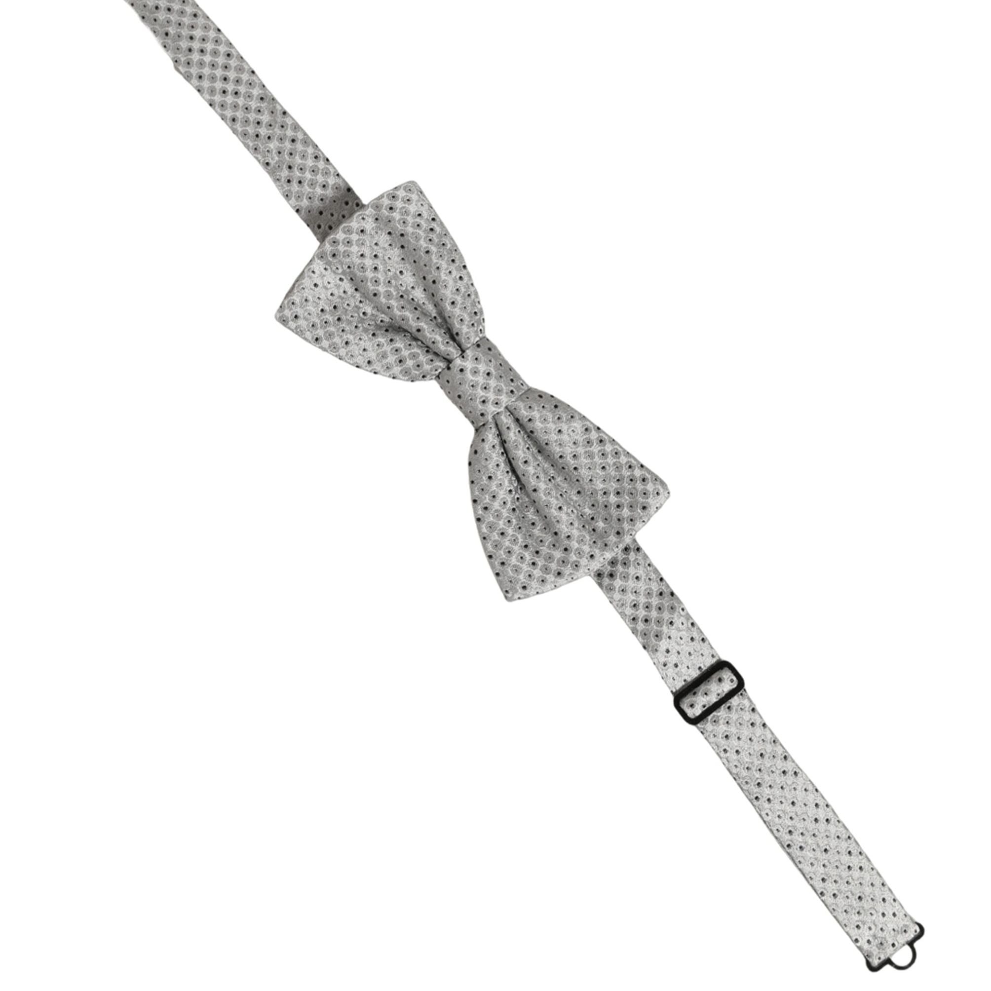 Dolce & Gabbana Men Black Gray Polka Dot Adjustable Neck Papillon Bow Tie
