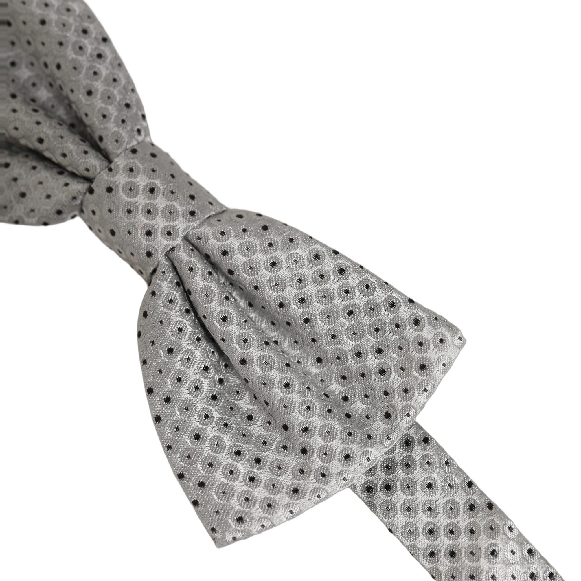 Dolce & Gabbana Men Black Gray Polka Dot Adjustable Neck Papillon Bow Tie