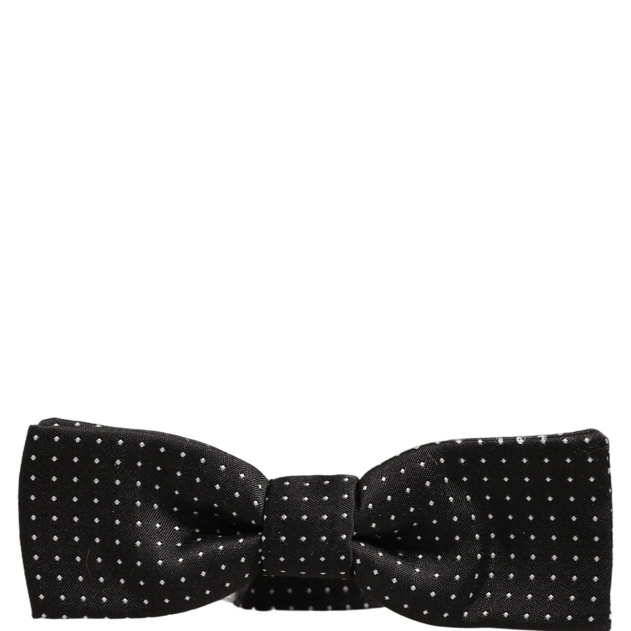 Dolce & Gabbana Black White Polka Dot Adjustable Neck Papillon Bow Tie