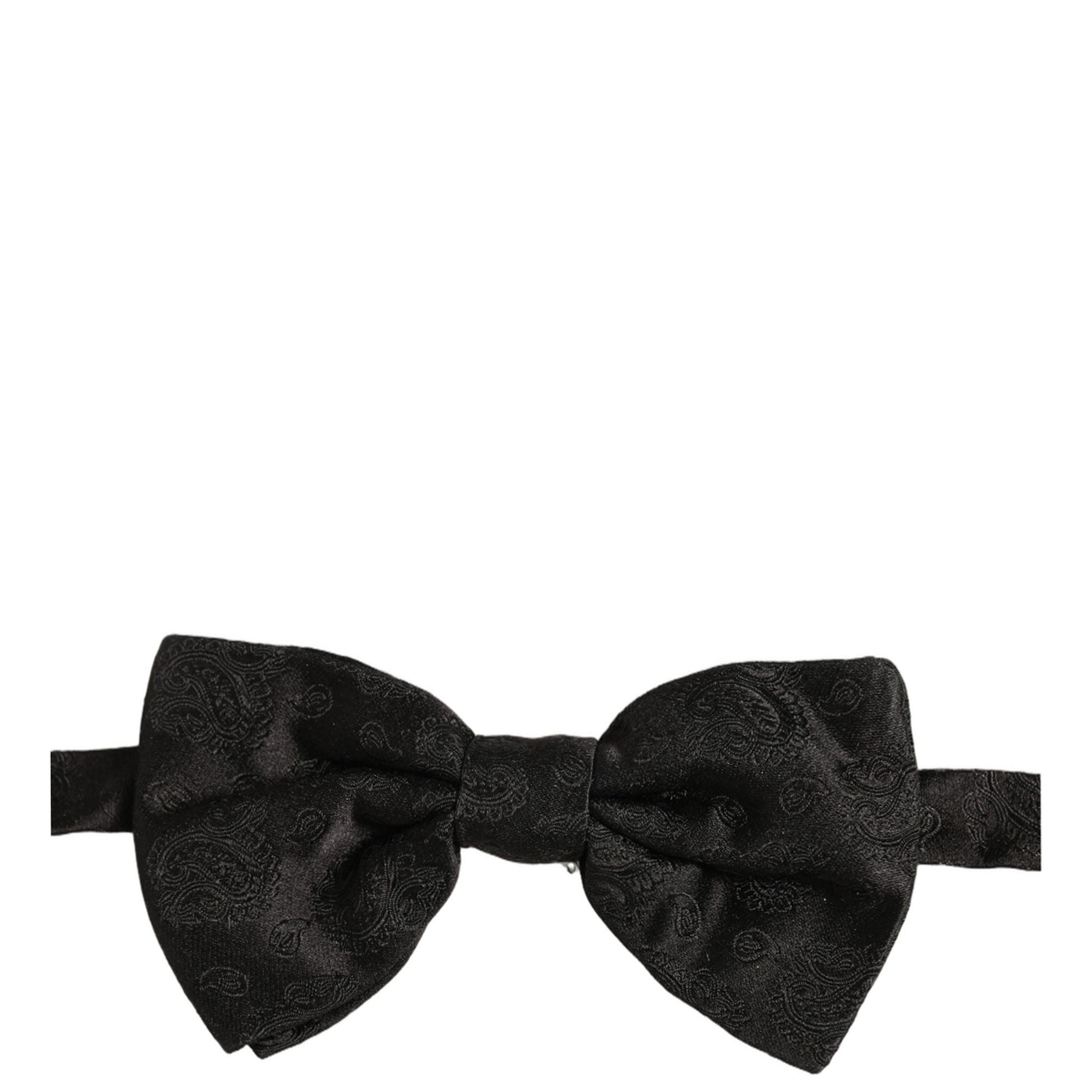 Dolce & Gabbana Men Black Paisley Silk Adjustable Neck Papillon Bow Tie