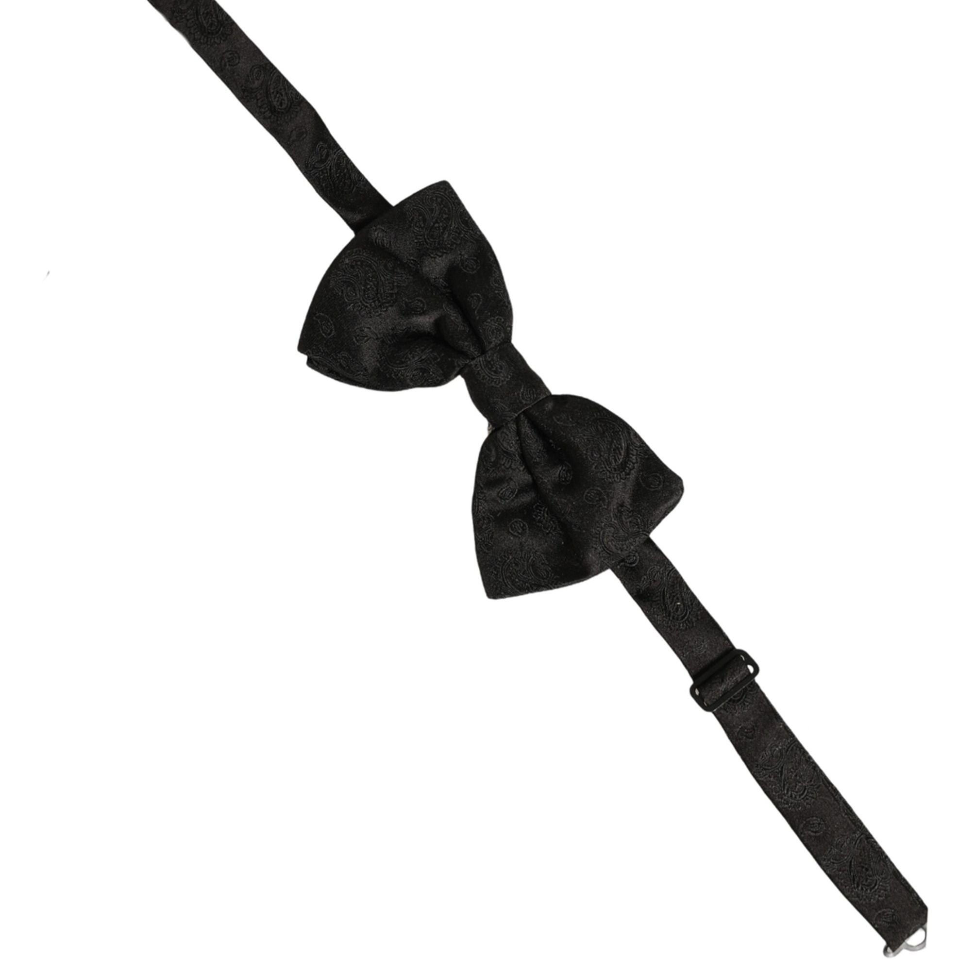 Dolce & Gabbana Men Black Paisley Silk Adjustable Neck Papillon Bow Tie