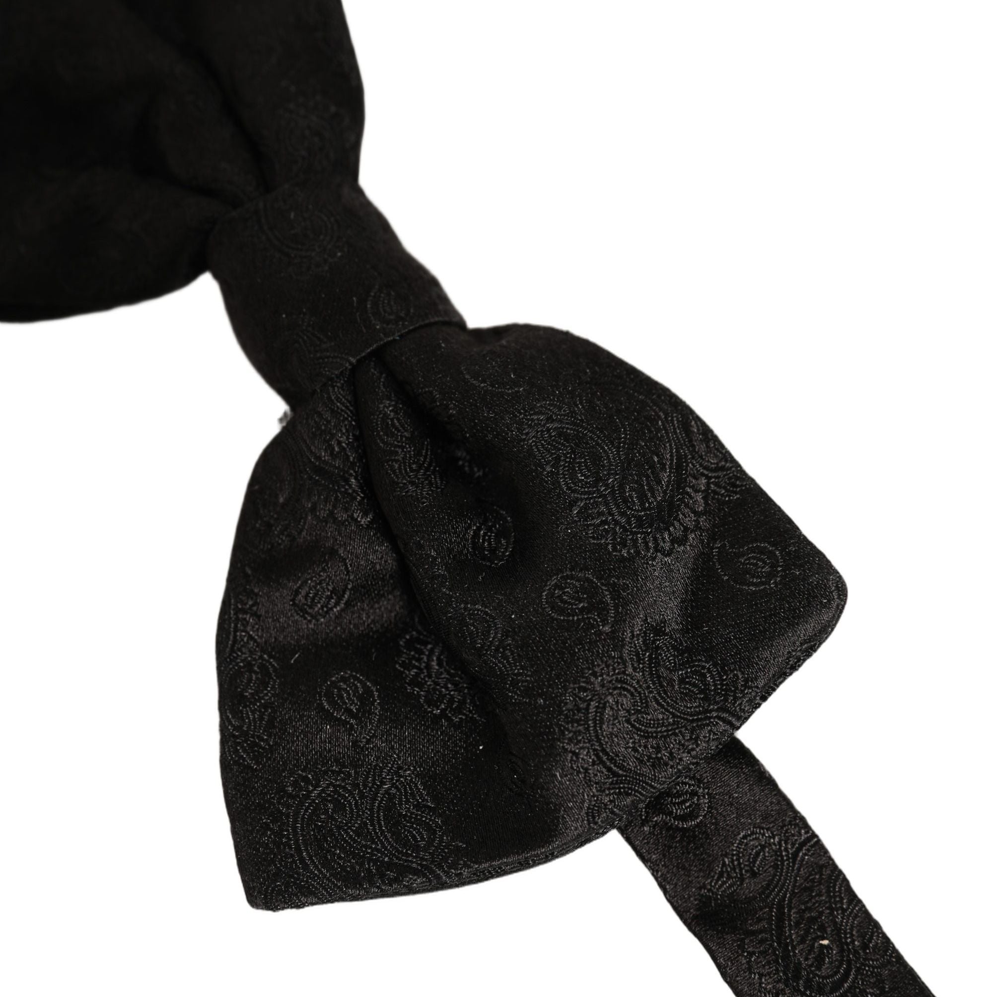 Dolce & Gabbana Men Black Paisley Silk Adjustable Neck Papillon Bow Tie
