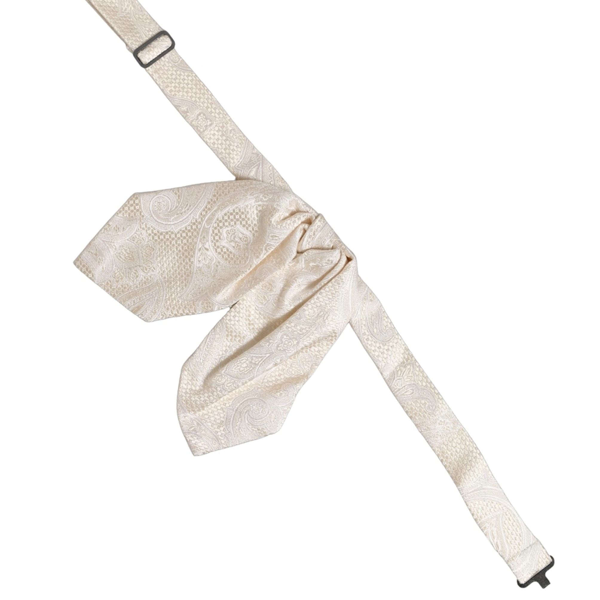 Dolce & Gabbana Men Ivory Paisley SIlk Adjustable Neck Papillon Bow Tie