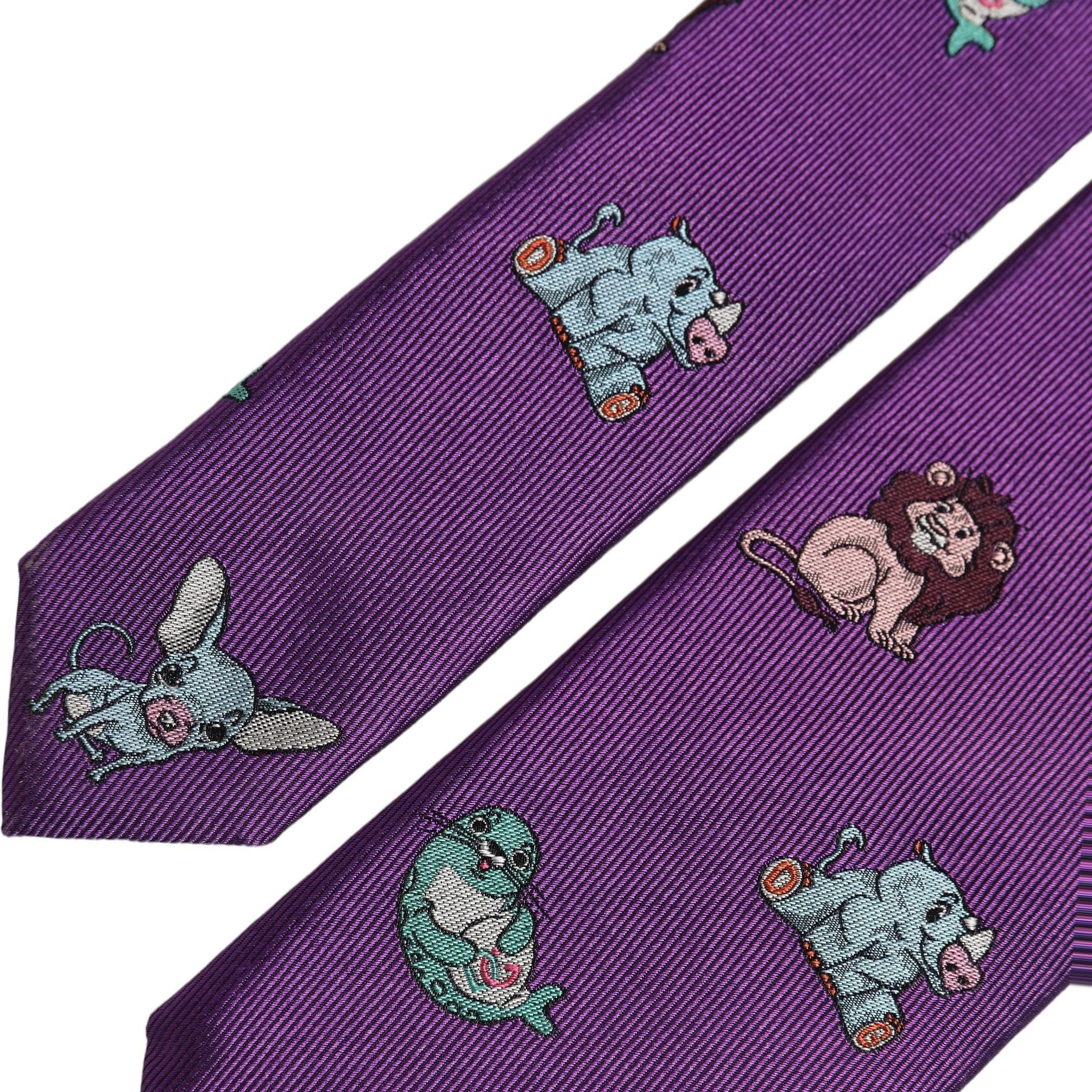 Dolce & Gabbana Men Purple Animal Print Adjustable Tied Necktie Tie
