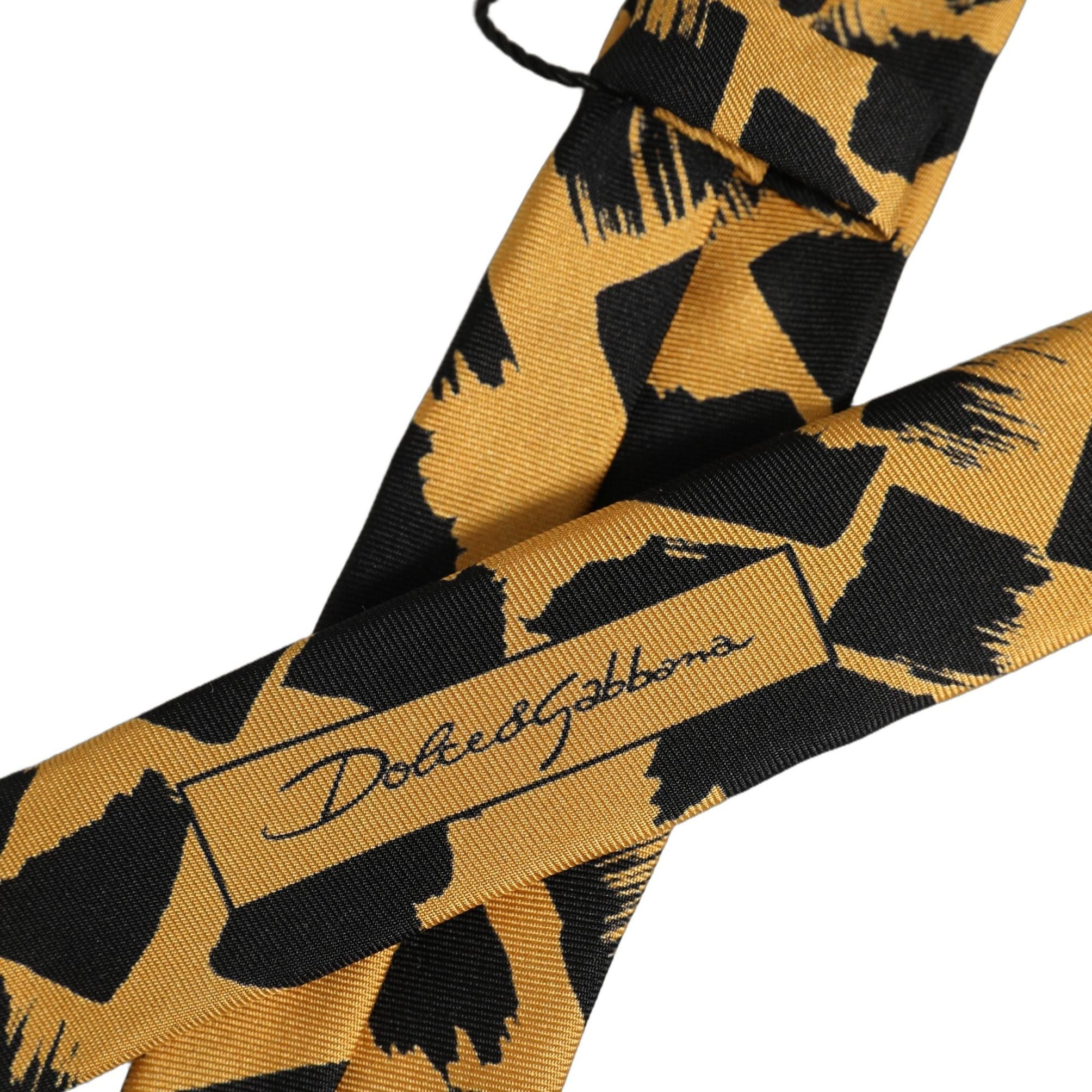 Dolce & Gabbana Men Black Yellow Patterned Adjustable Tied Necktie Tie