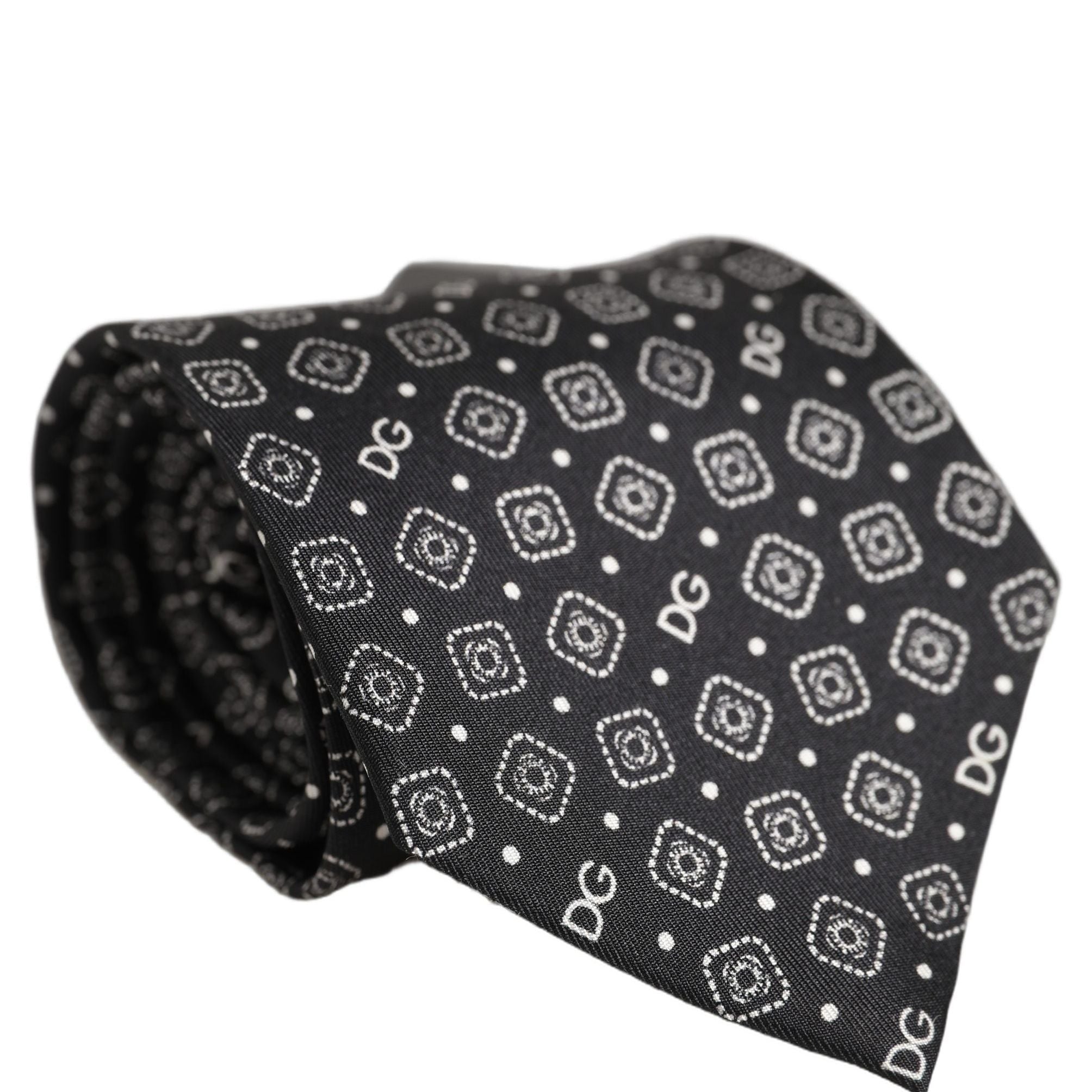 Dolce & Gabbana Men Black DG Logo 100% Silk Adjustable Tied Necktie Tie