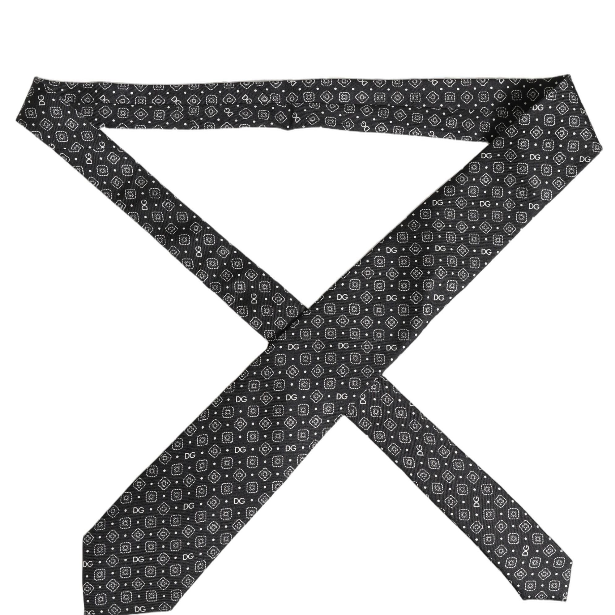 Dolce & Gabbana Men Black DG Logo 100% Silk Adjustable Tied Necktie Tie