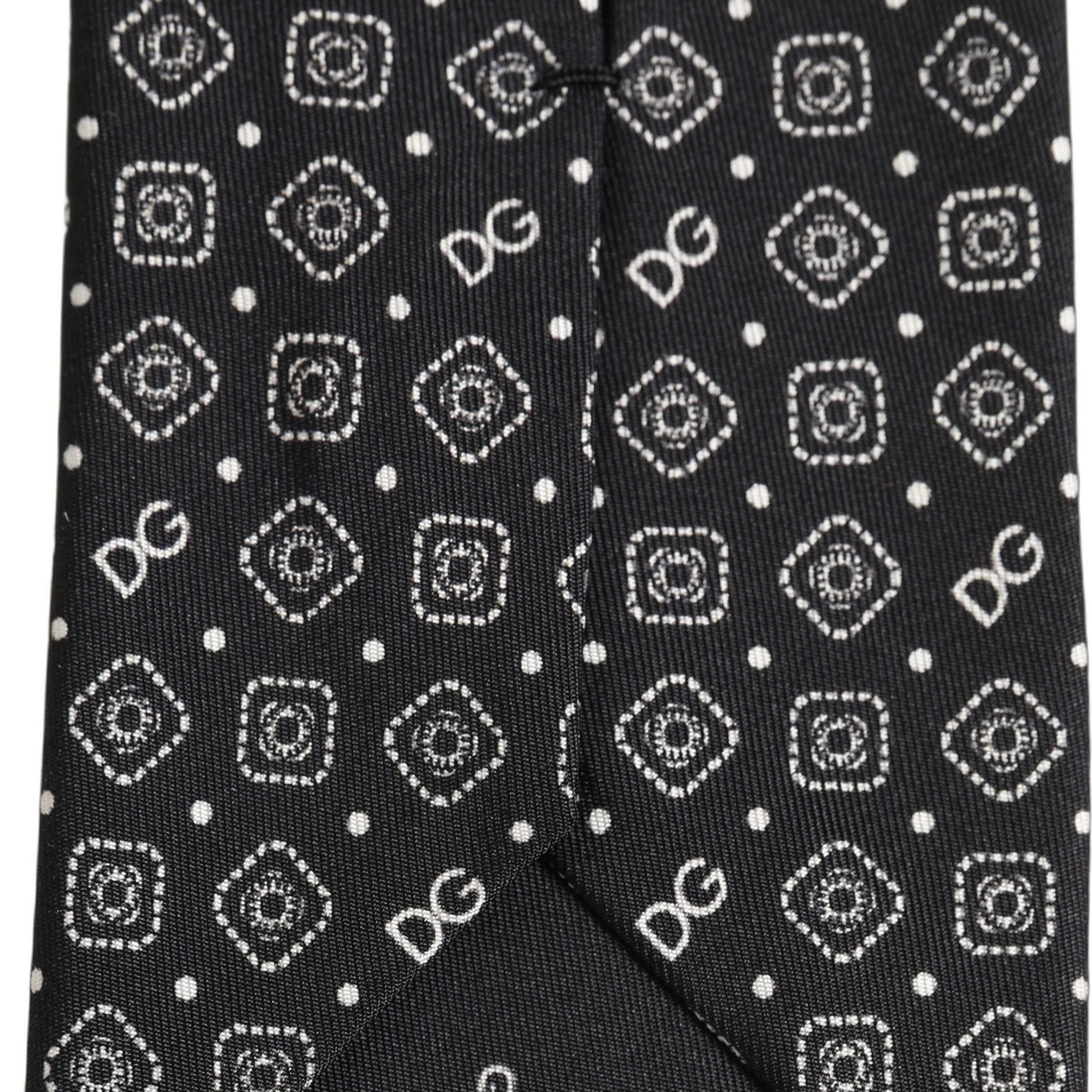 Dolce & Gabbana Men Black DG Logo 100% Silk Adjustable Tied Necktie Tie