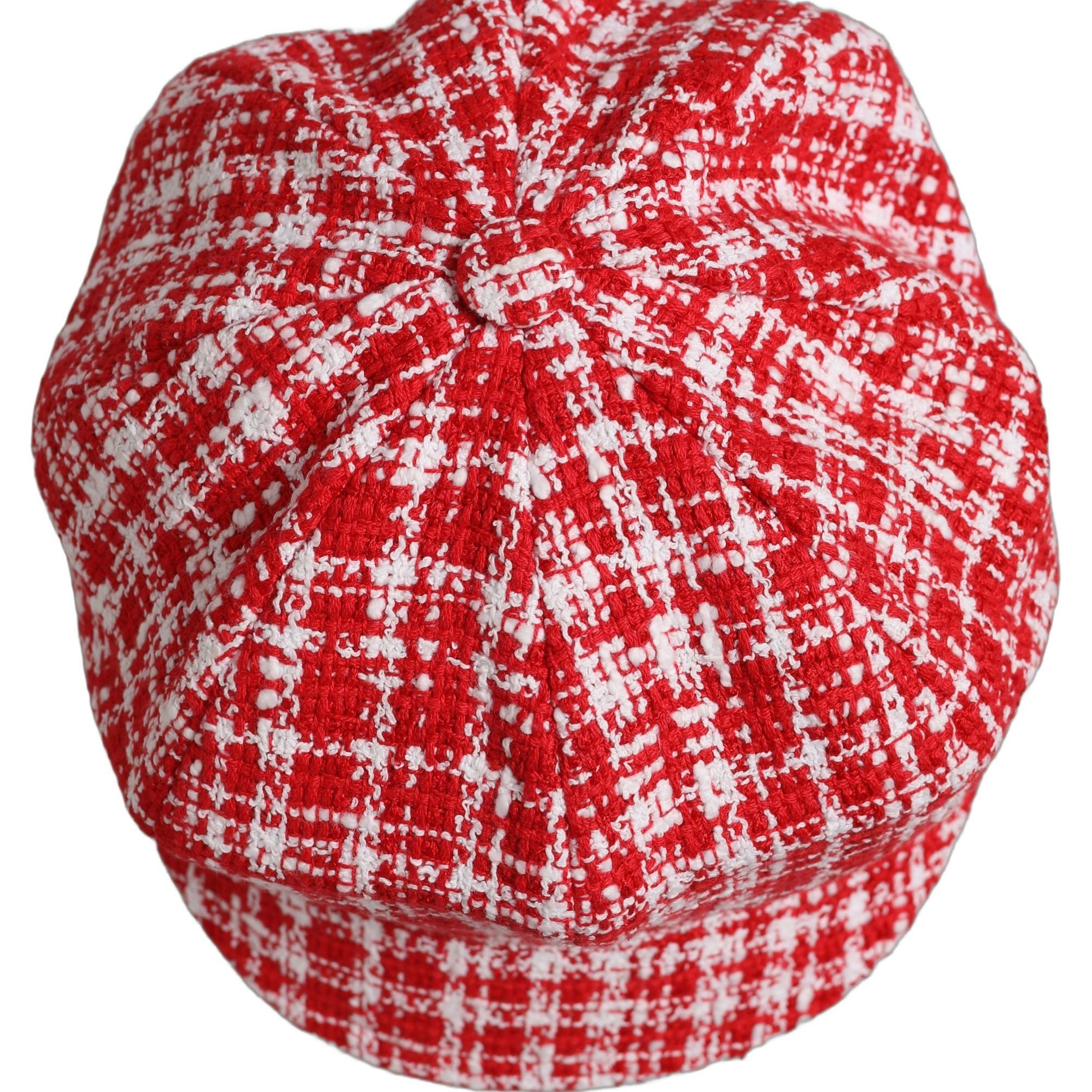 Dolce & Gabbana Red White Tweed Textured Baker Boy Capello Hat