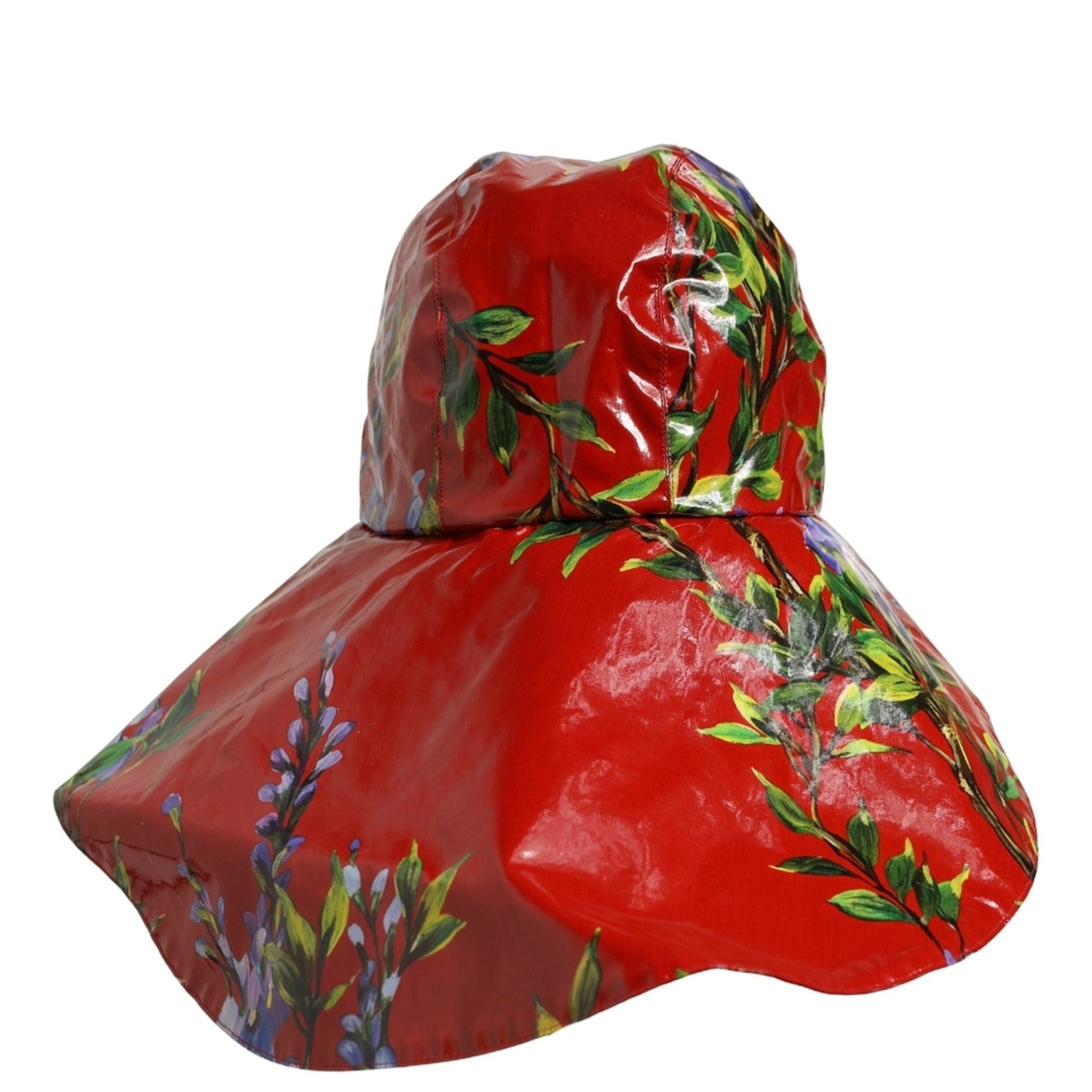 Dolce & Gabbana Glossy Red Floral Wide Brim Bucket Capello Hat