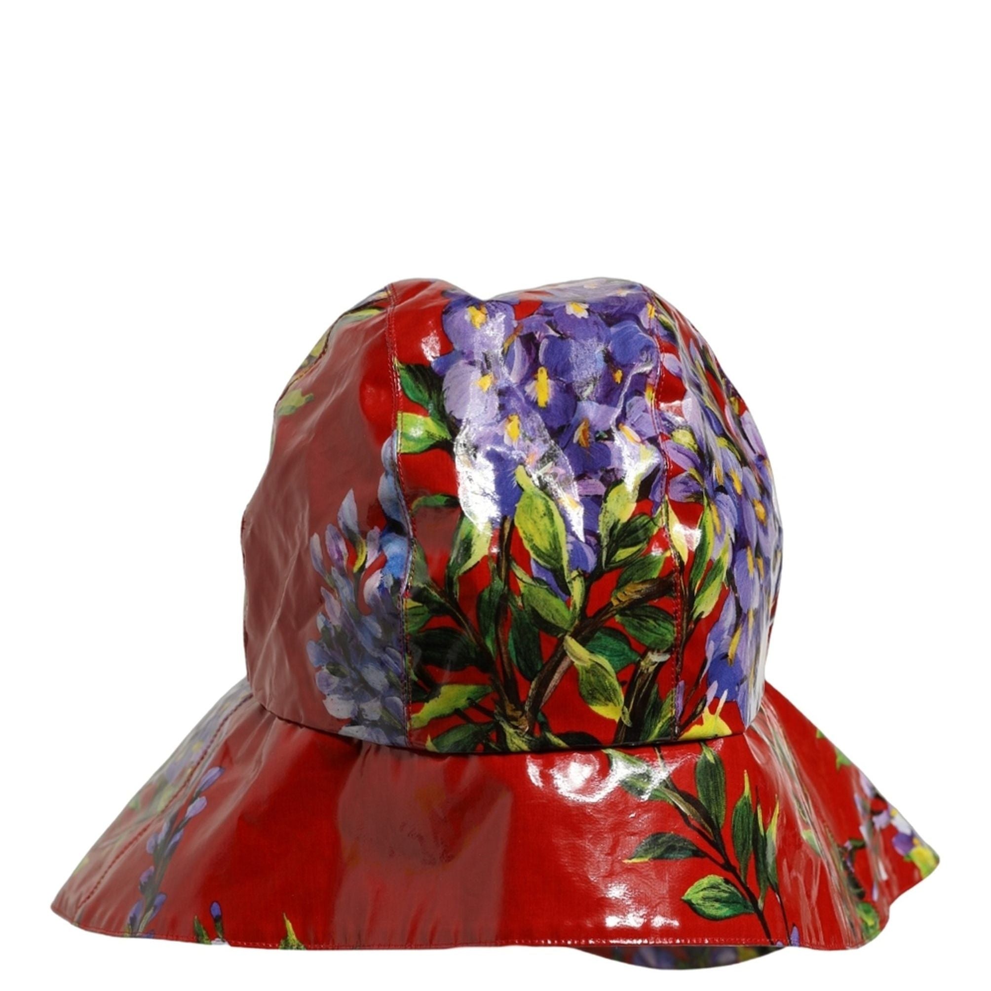 Dolce & Gabbana Glossy Red Floral Wide Brim Bucket Capello Hat