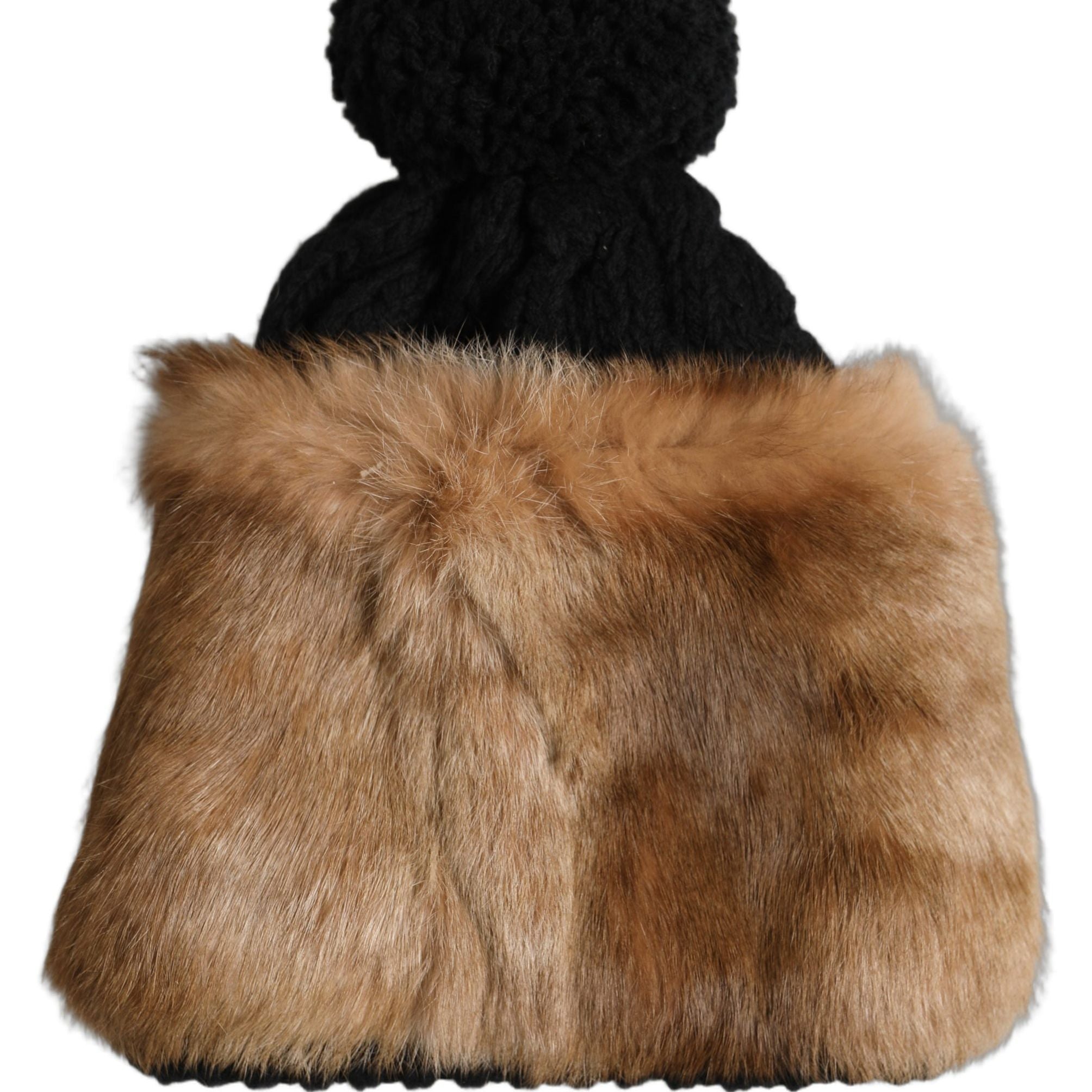Dolce & Gabbana Black Brown Dyed Rabbit Real Fur Winter Beanie Hat
