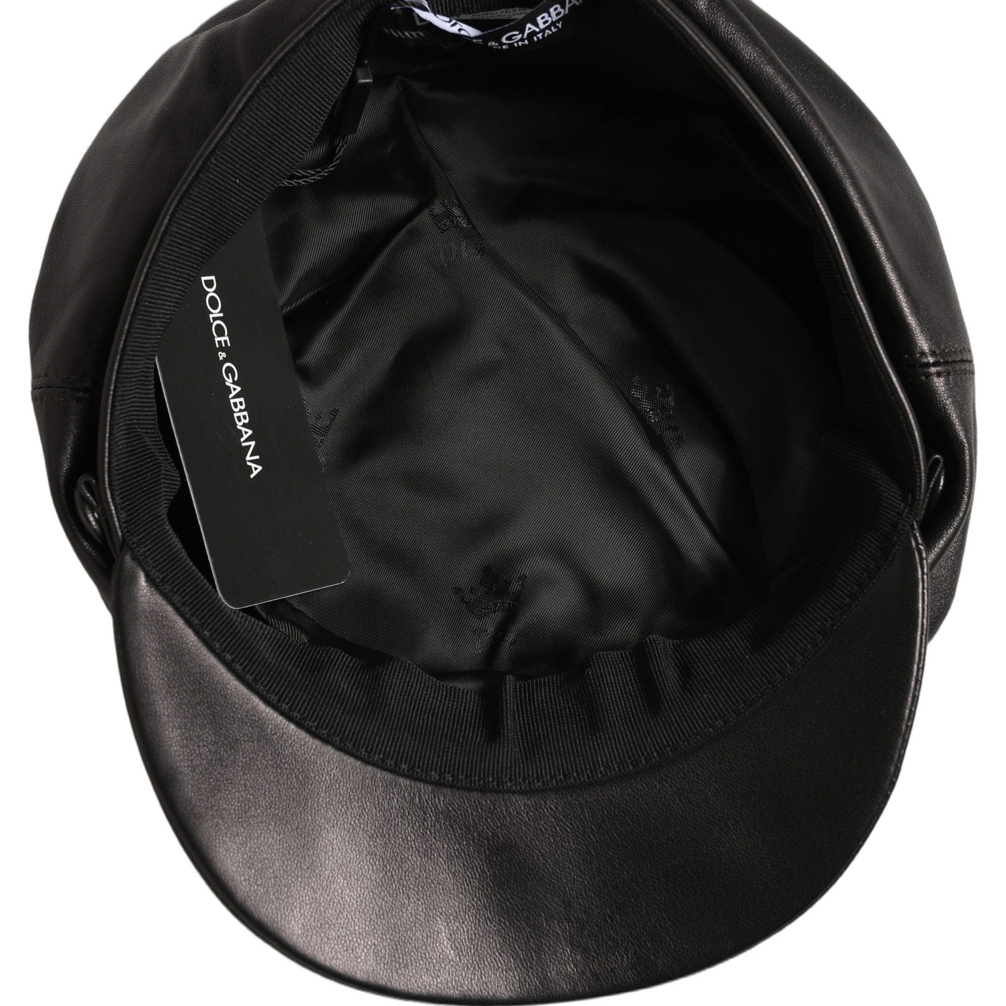 Dolce & Gabbana Black Lambskin Leather Newsboy Capello Hat