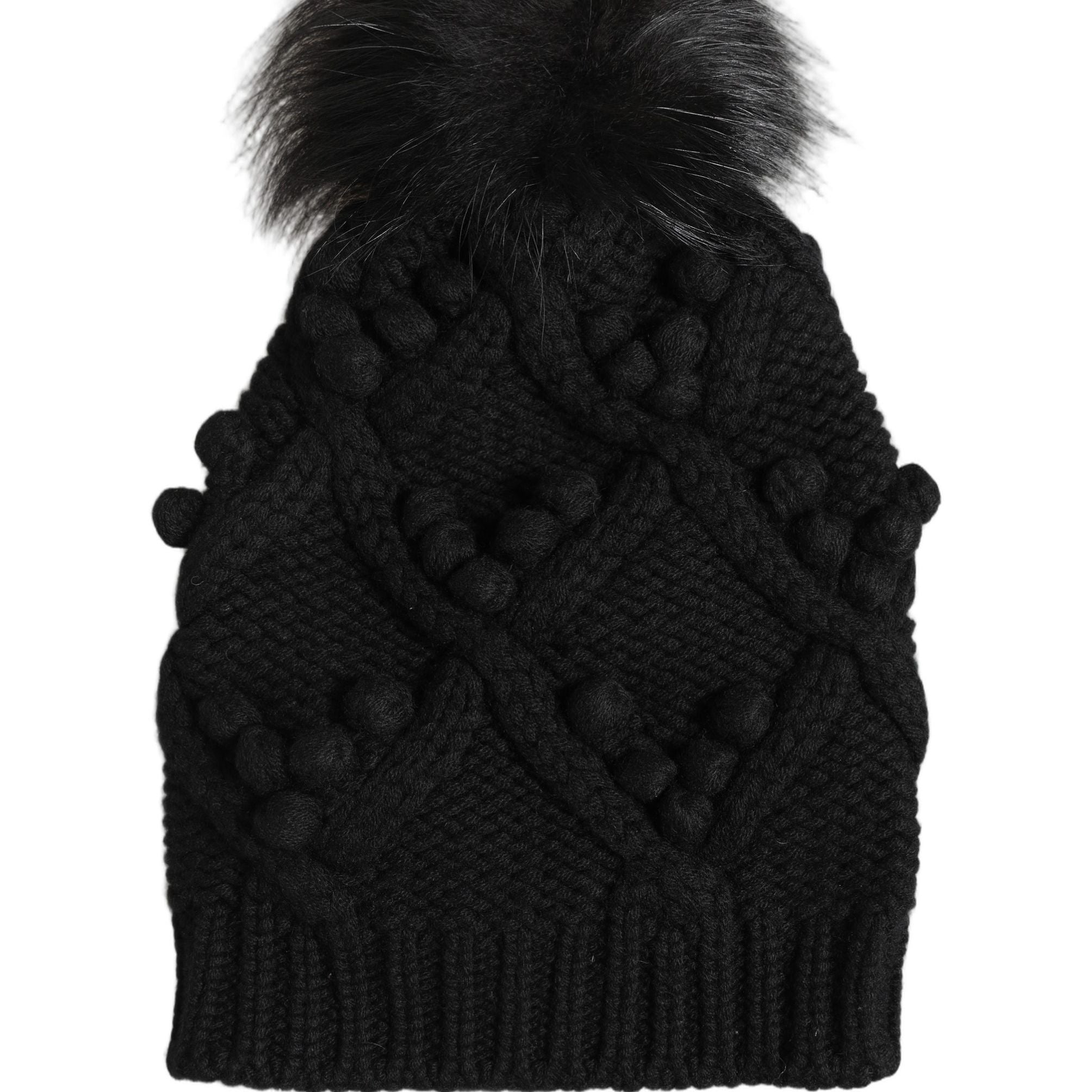 Dolce & Gabbana Black Cashmere Knitted Fur Pom-Pom Beanie One Size Hat