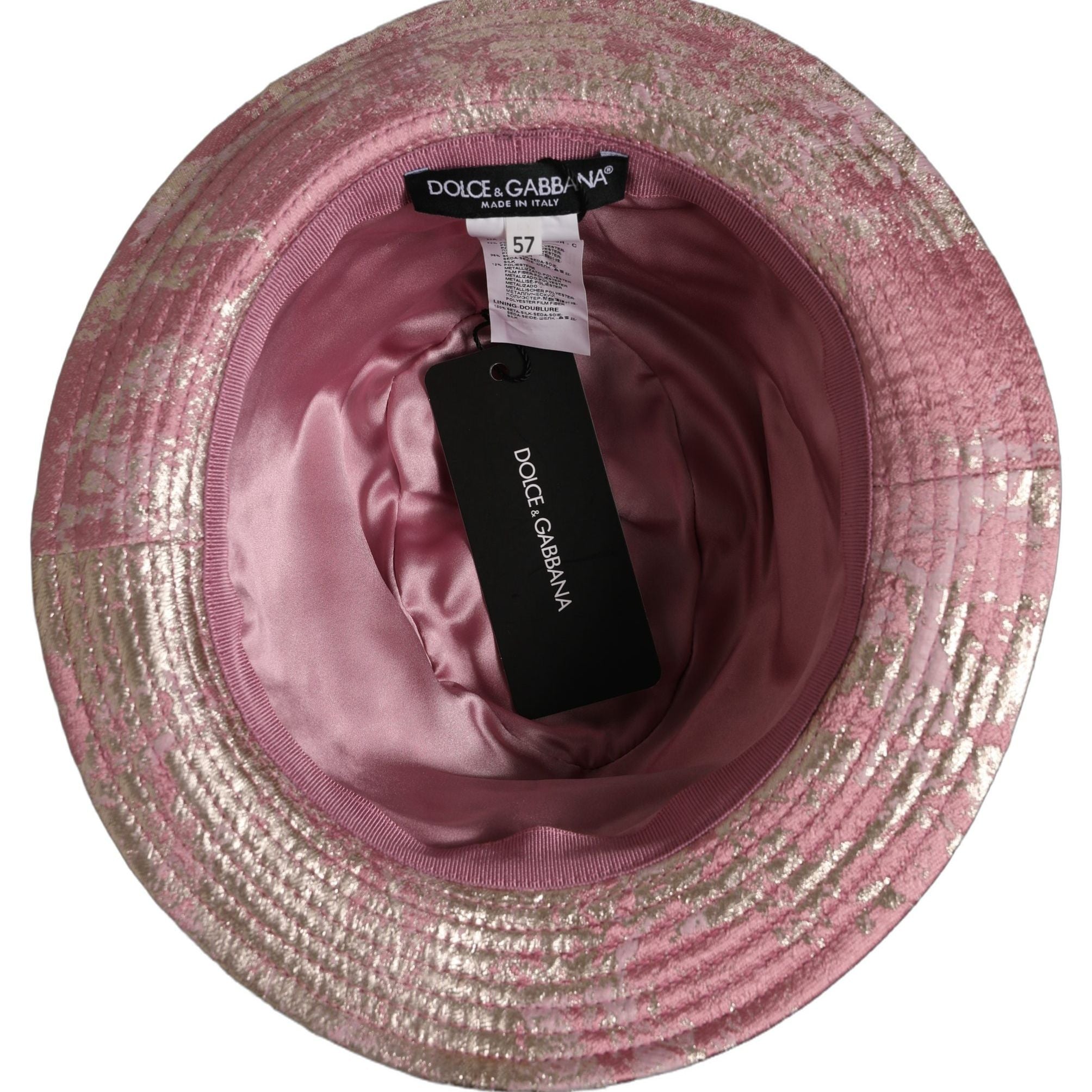 Dolce & Gabbana Pink Metallic Jacquard Pattern Bucket Capello Hat