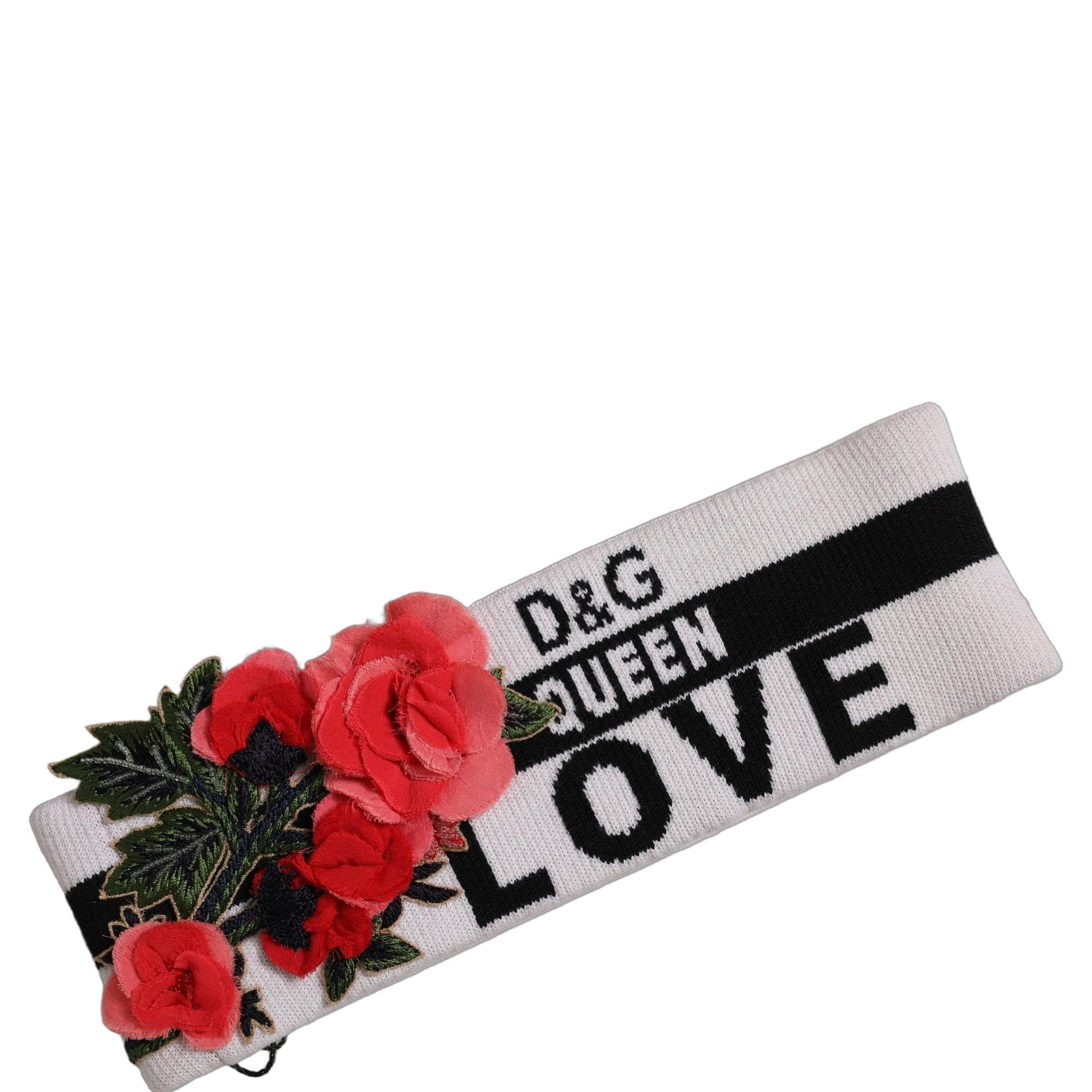 Dolce & Gabbana White D&G Queen Love Floral Applique Head Band One Size Hat