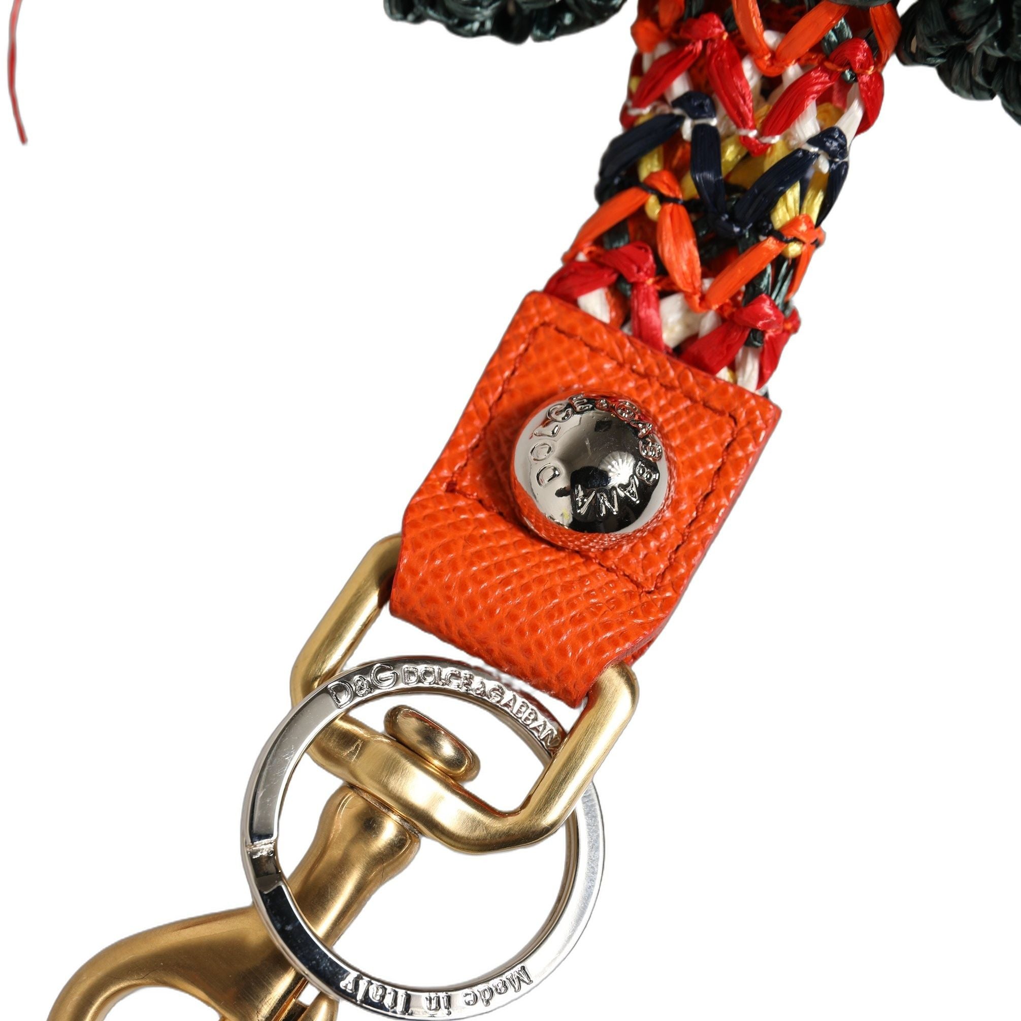 Dolce & Gabbana Raffia Leather Clasp Finder Chain Keyring Multicolor