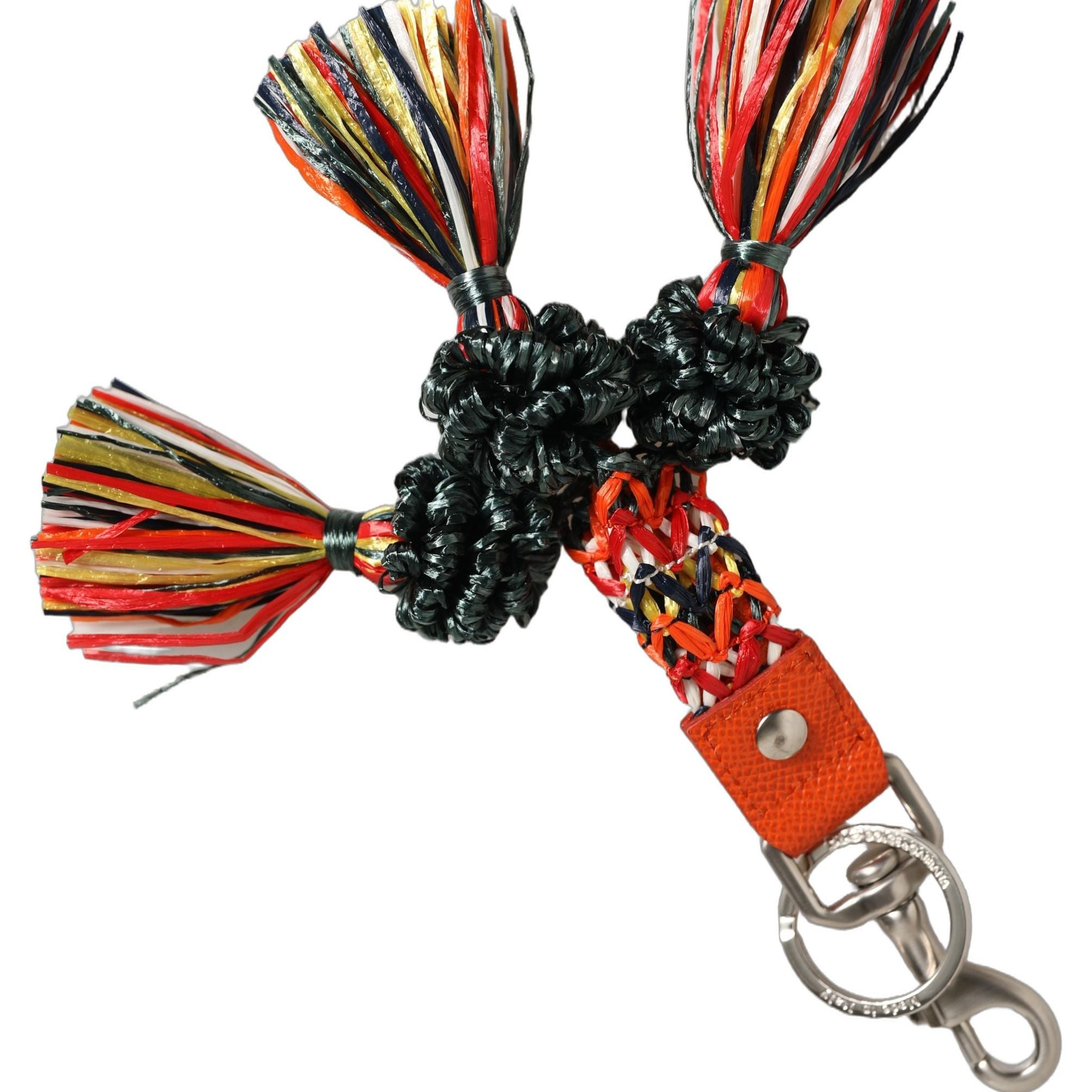 Dolce & Gabbana Raffia Leather Clasp Finder Chain Keyring Multicolor