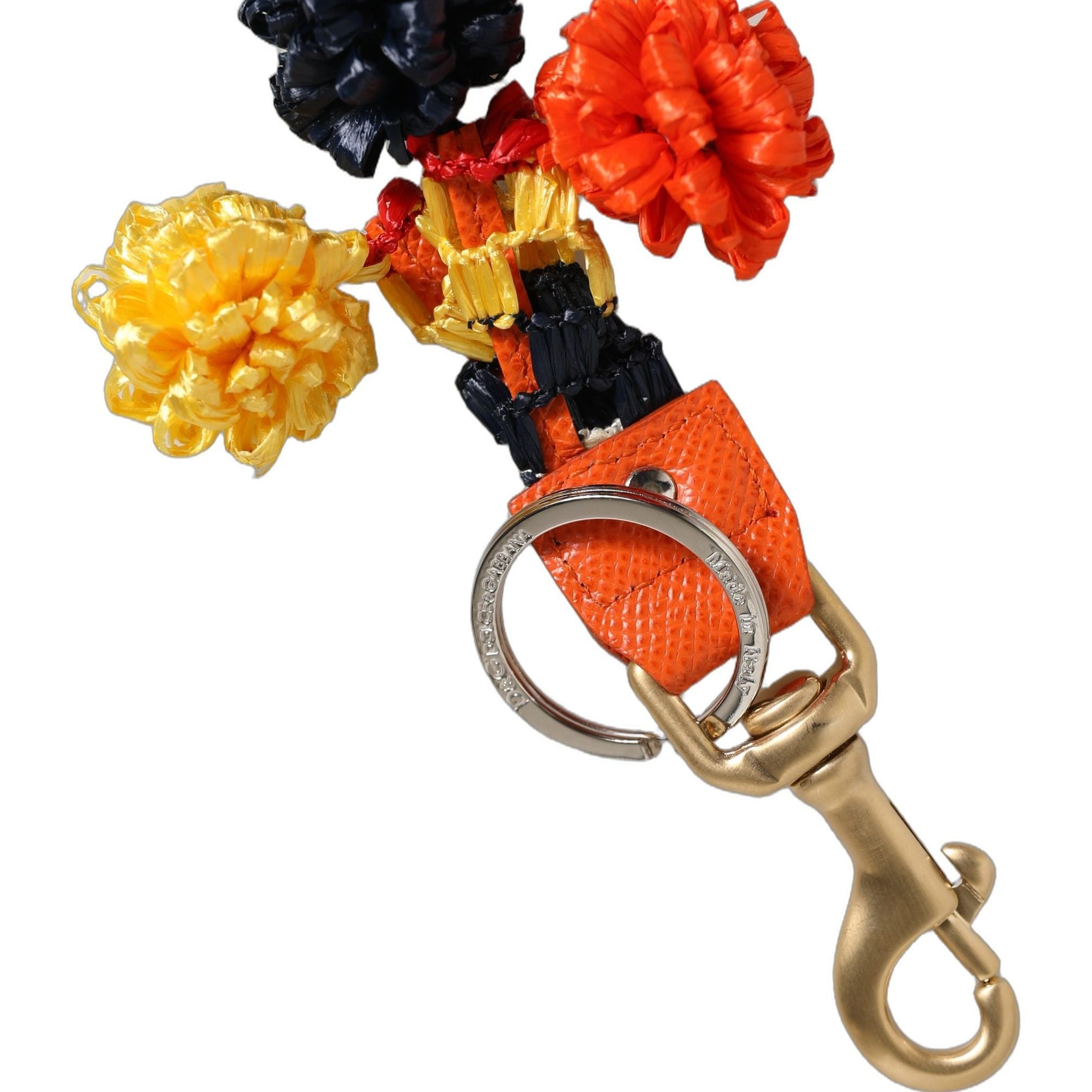 Dolce & Gabbana Raffia Leather Clasp Finder Chain Keyring Multicolor