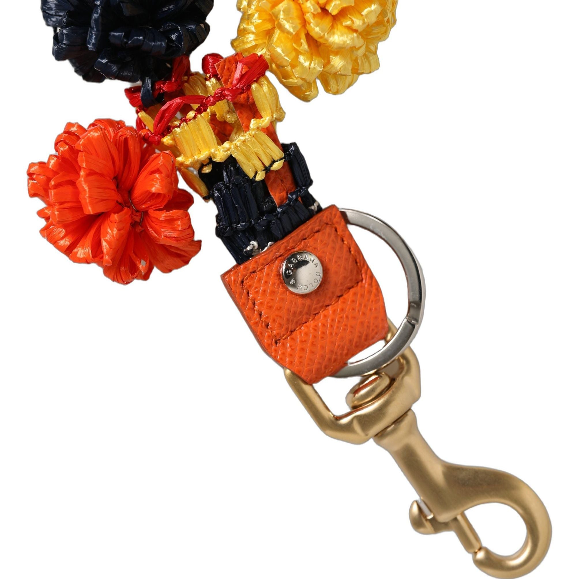 Dolce & Gabbana Raffia Leather Clasp Finder Chain Keyring Multicolor