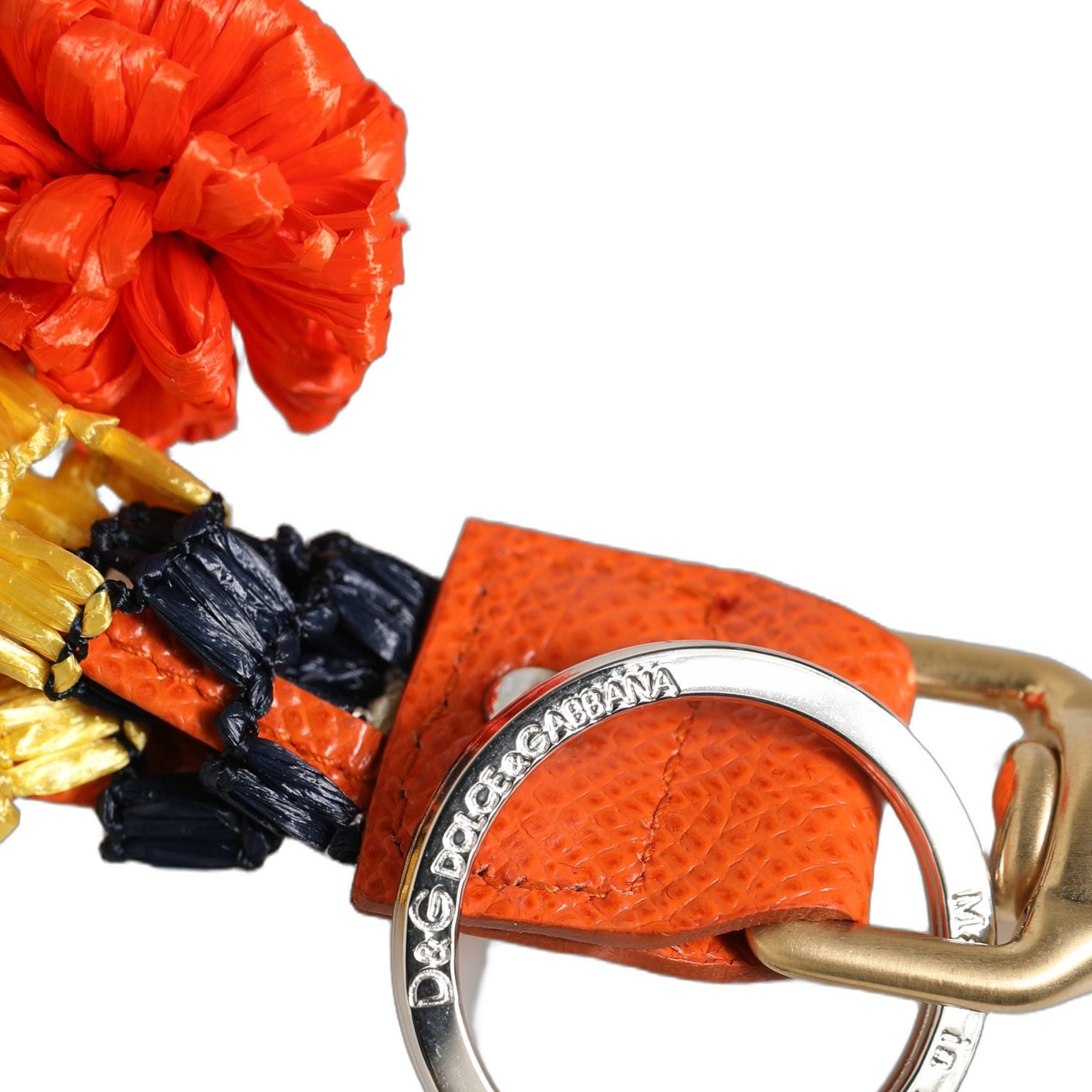 Dolce & Gabbana Raffia Leather Clasp Finder Chain Keyring Multicolor