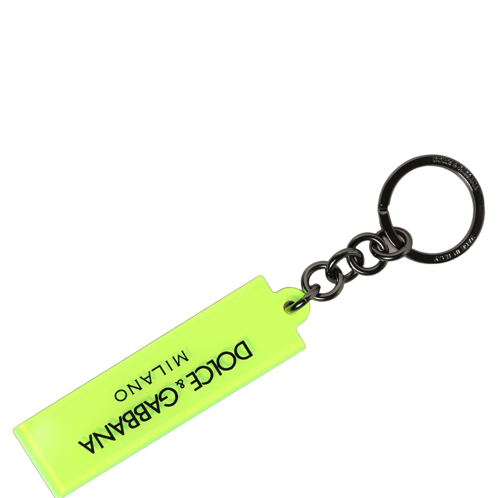 Dolce & Gabbana Neon Green Logo Print Charm Metal Keychain Keyring
