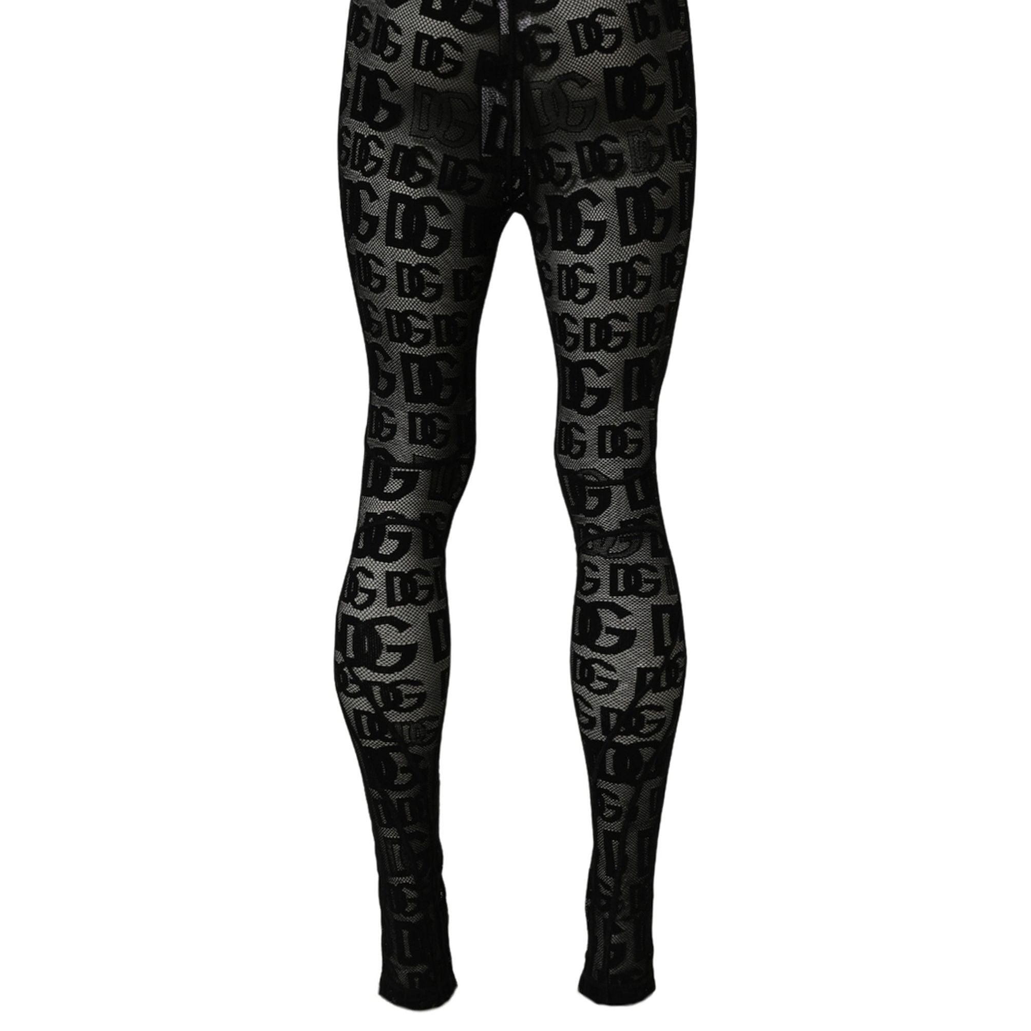 Dolce & Gabbana Black All Over Logo Print Sheer Pantyhose Underwear