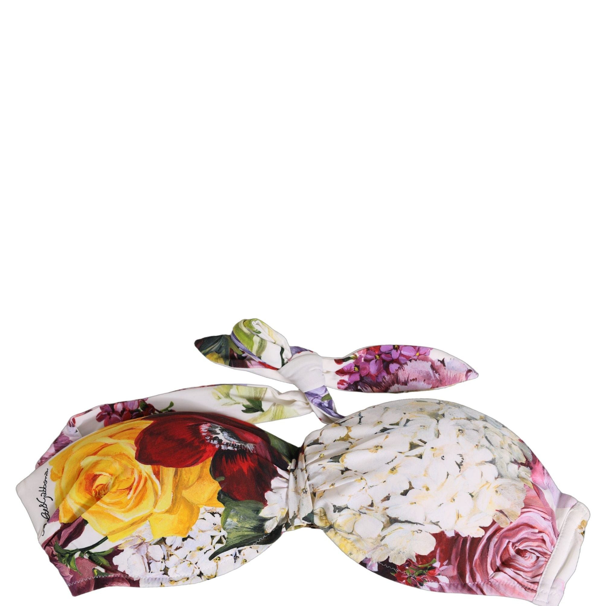 Dolce & Gabbana White Floral Print Nylon Beachwear Bikini Top