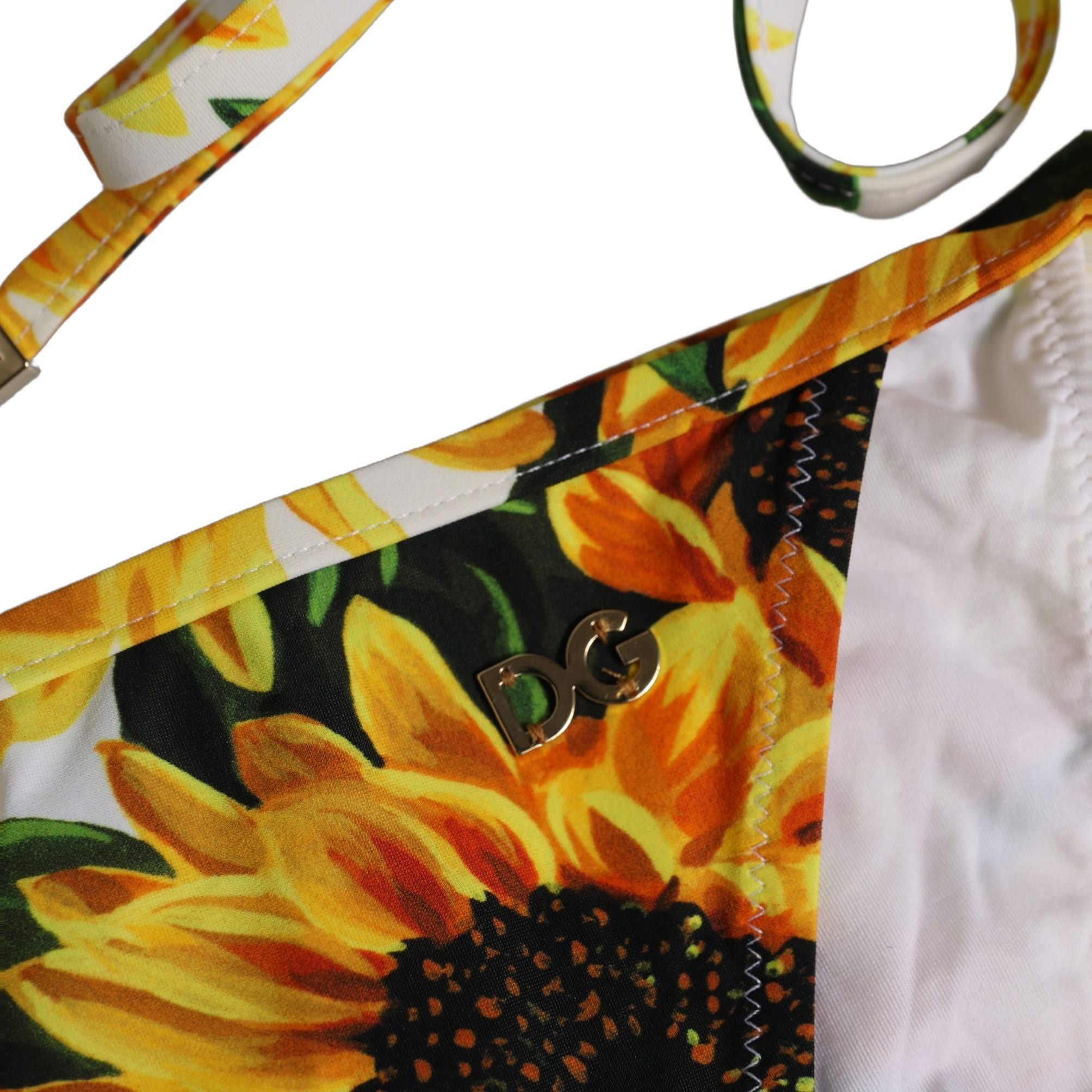 Dolce & Gabbana Bottom White Sunflower Nylon Beachwear Bikini