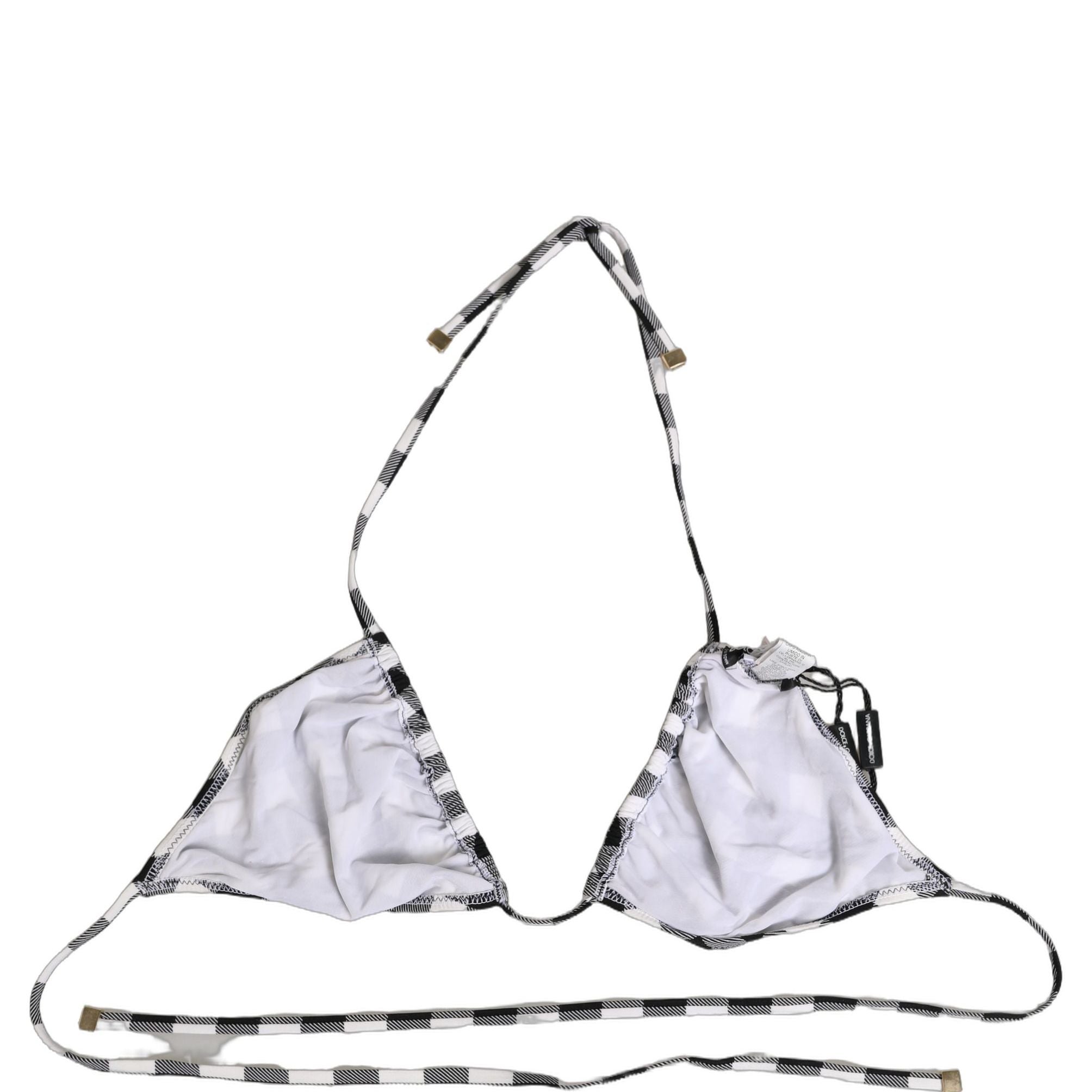 Dolce & Gabbana Black White Checkered Halter Beachwear Bikini Top