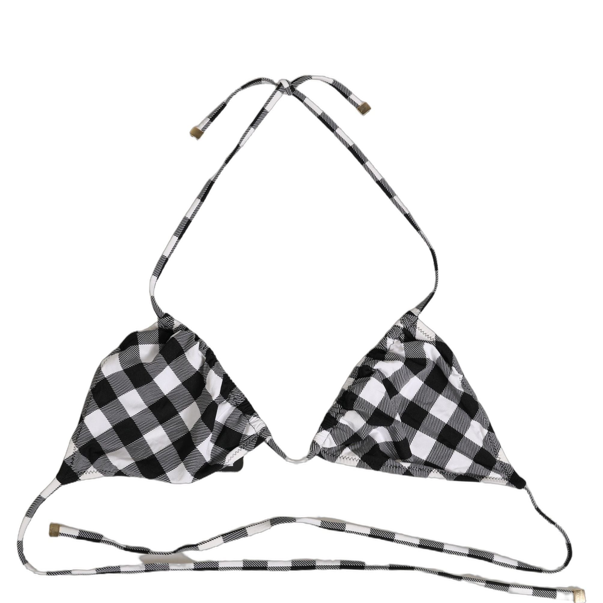 Dolce & Gabbana Black White Checkered Halter Beachwear Bikini Top