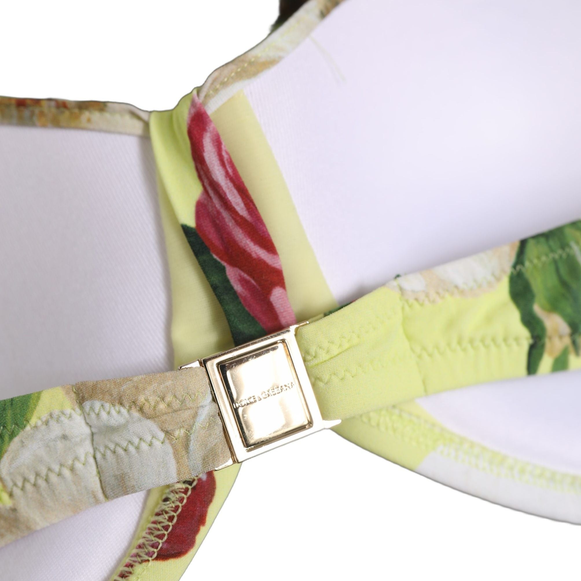 Dolce & Gabbana Yellow Floral Halter Nylon Beachwear Bikini Top