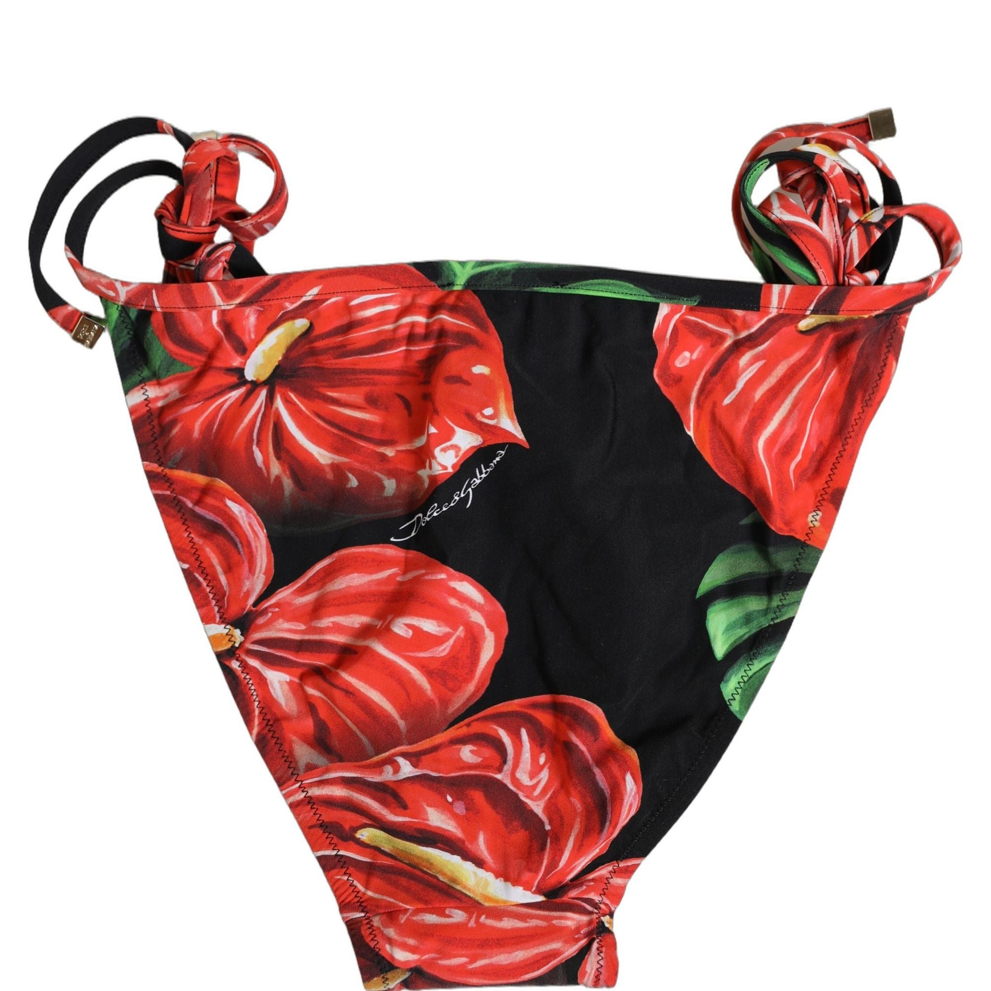 Dolce & Gabbana Black Floral Print Nylon Beachwear Bikini Bottom