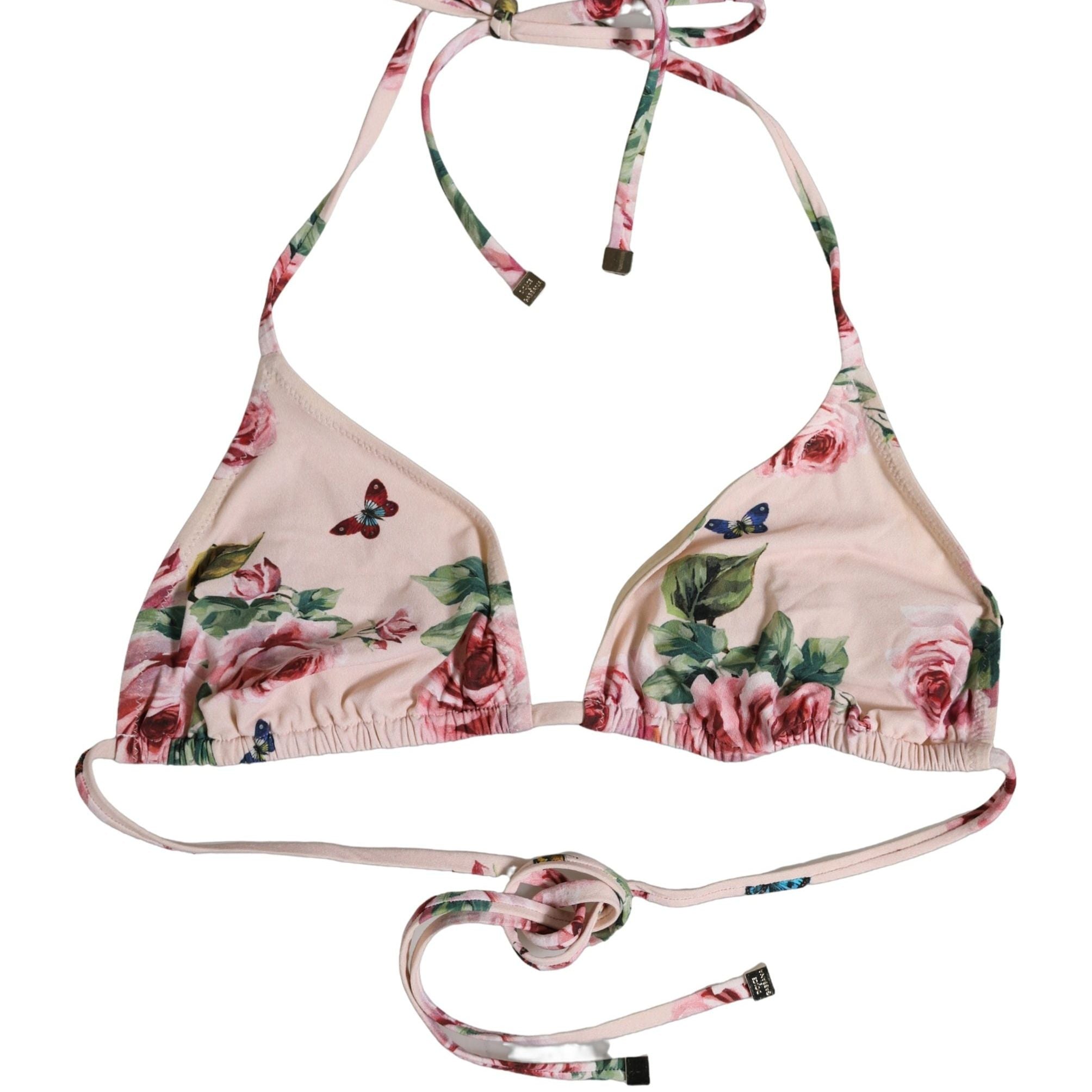Dolce & Gabbana Pink Nylon Floral Halter Beachwear Bikini Top