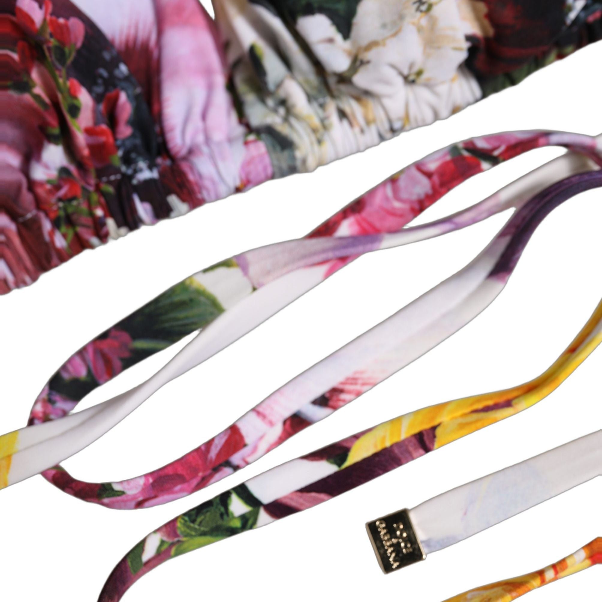 Dolce & Gabbana White Floral Print Triangle Beachwear Bikini Top