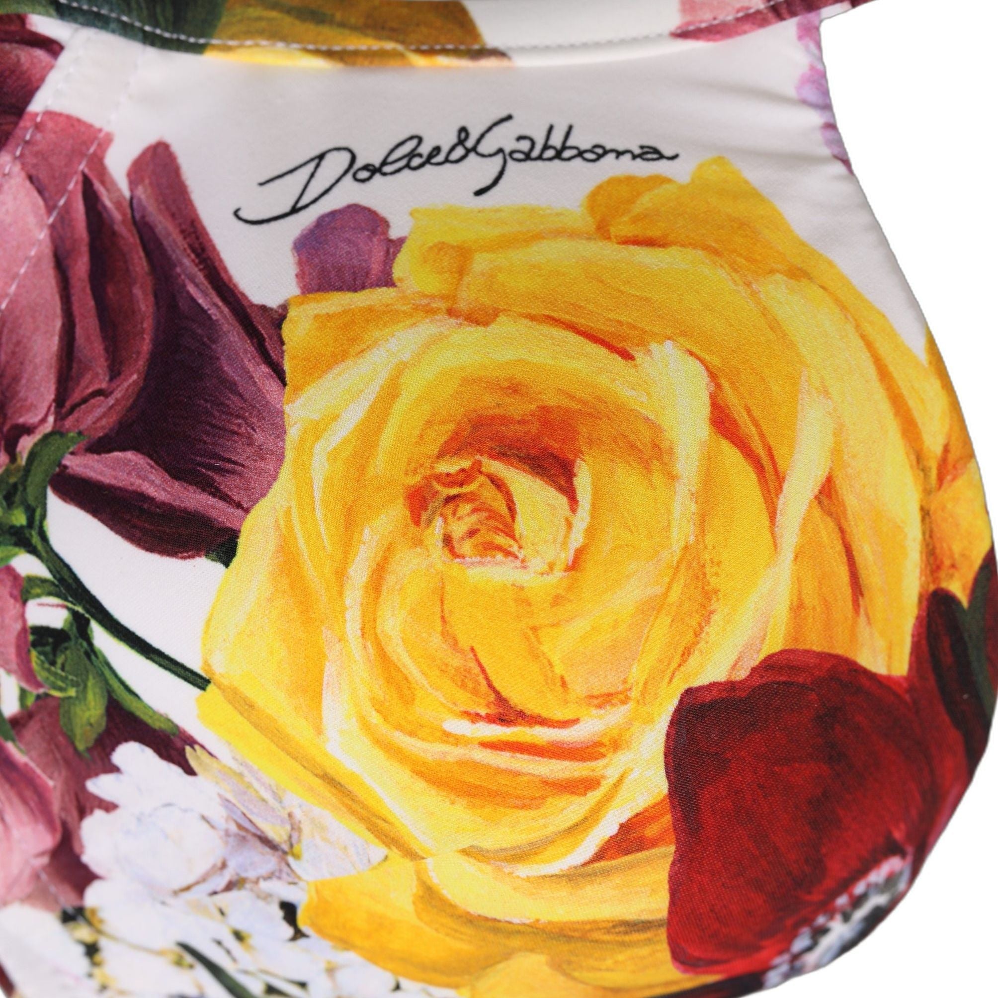 Dolce & Gabbana White Floral Print Nylon Beachwear Bikini Top