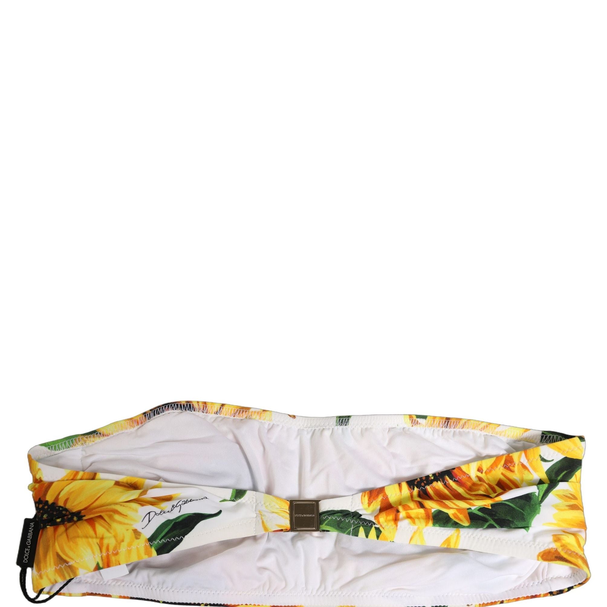 Dolce & Gabbana White Sunflower Print Bandeau Beachwear Bikini Top