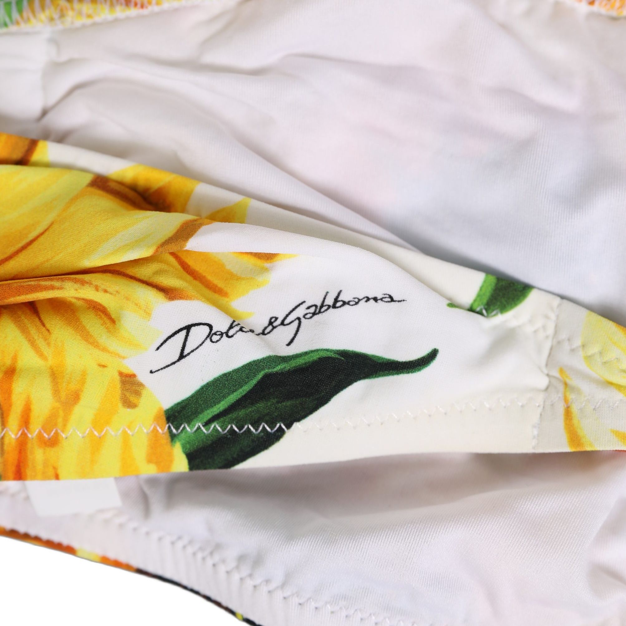 Dolce & Gabbana White Sunflower Print Bandeau Beachwear Bikini Top