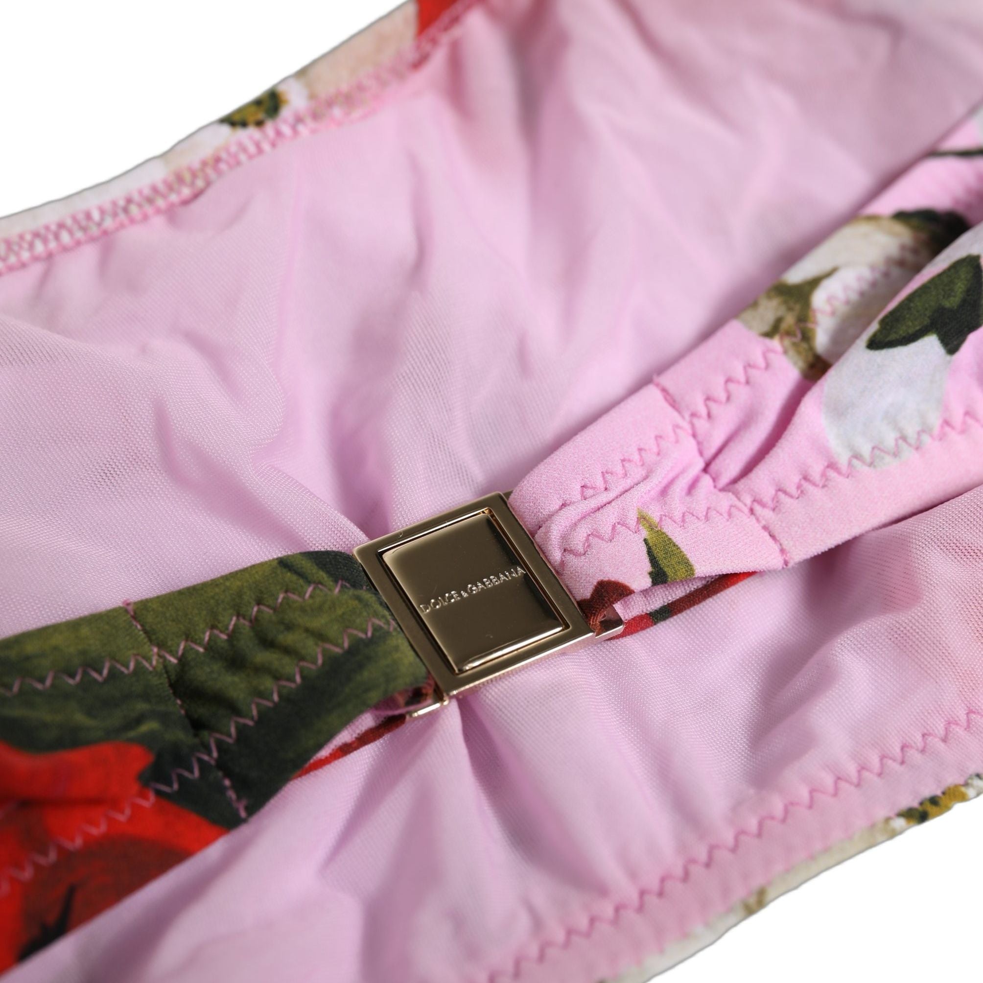 Dolce & Gabbana Pink Floral Print Bandeau Beachwear Bikini Top