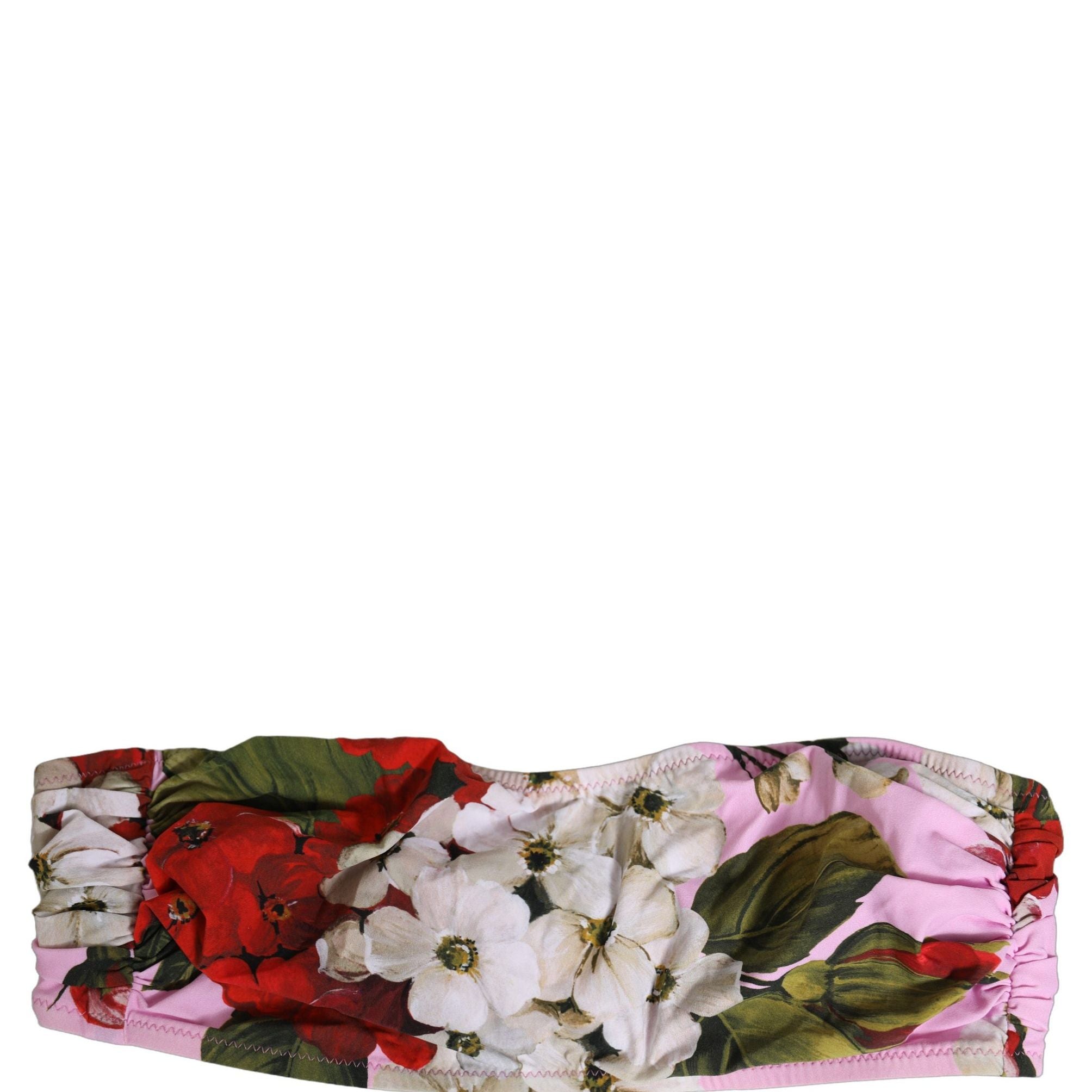 Dolce & Gabbana Pink Floral Print Bandeau Beachwear Bikini Top