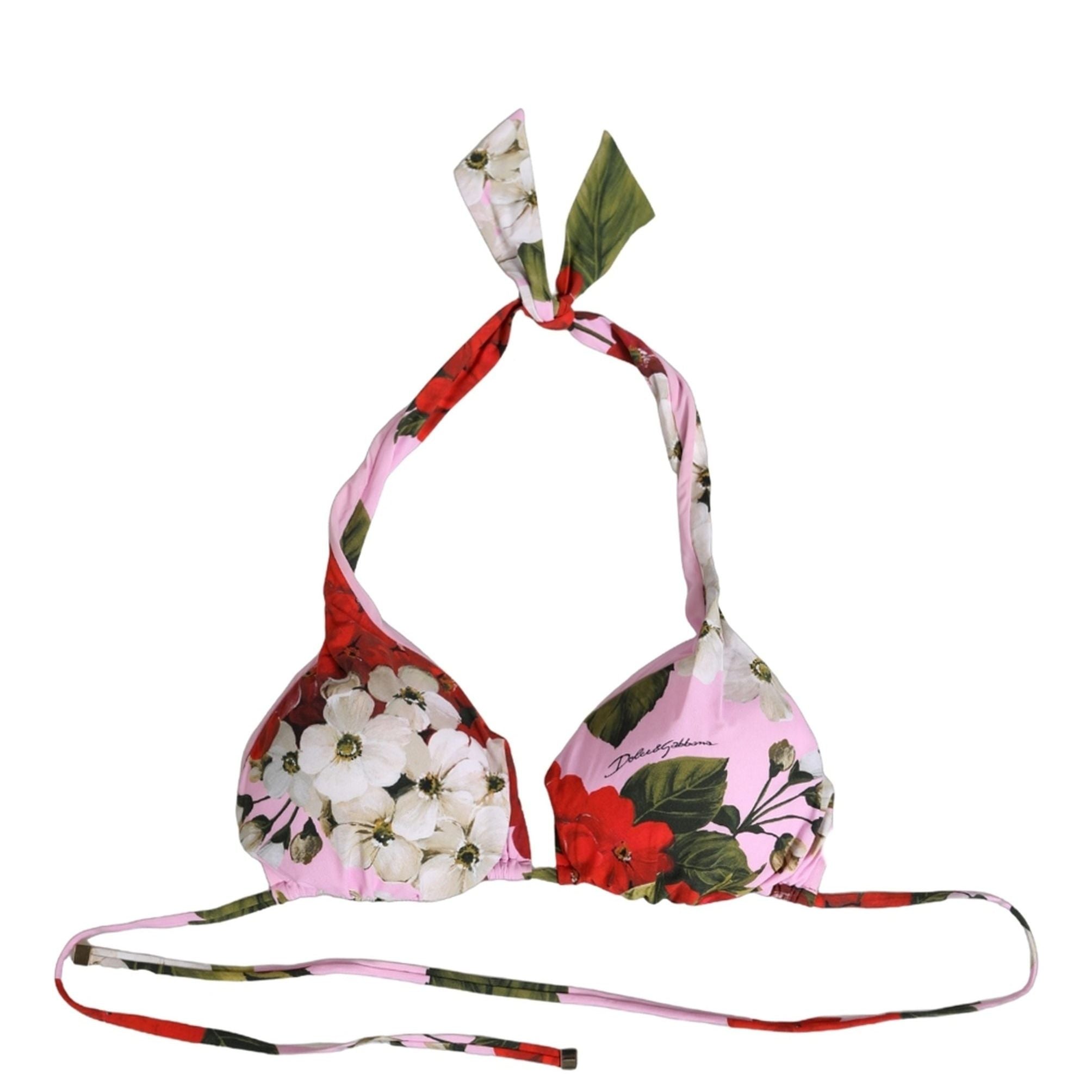 Dolce & Gabbana Pink Floral Print Triangle Beachwear Bikini Top