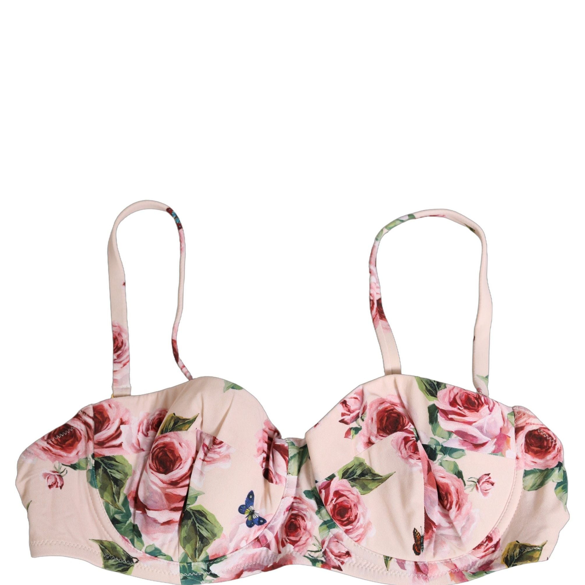 Dolce & Gabbana Pink Floral Print Underwire Beachwear Bikini Top