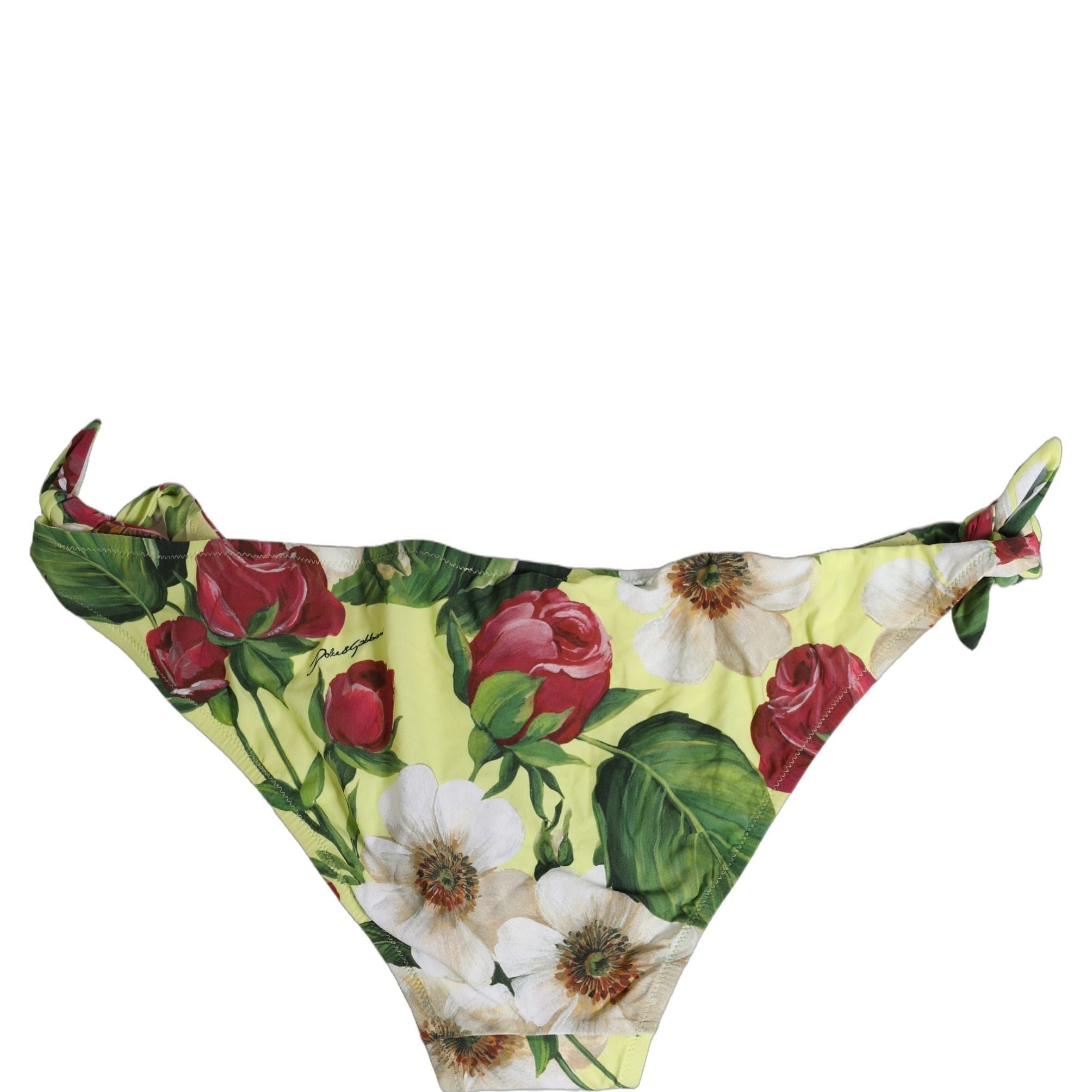 Dolce & Gabbana Yellow Floral Print Nylon Beachwear Bikini Bottom