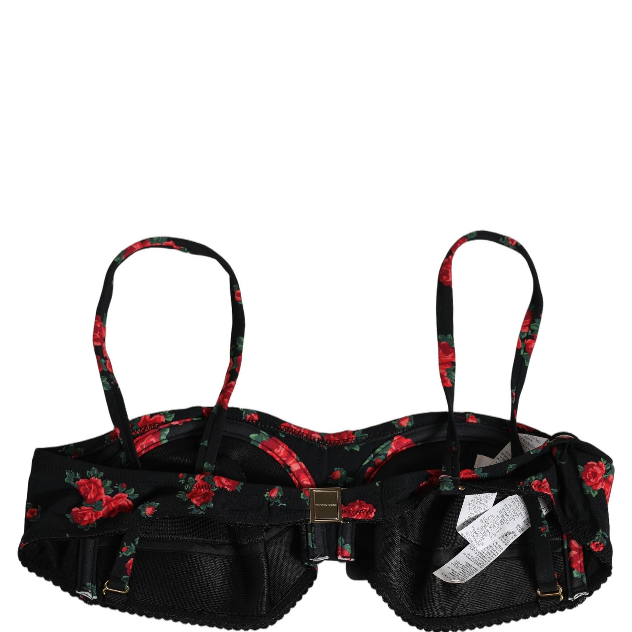 Dolce & Gabbana Black Floral Print Underwire Beachwear Bikini Top