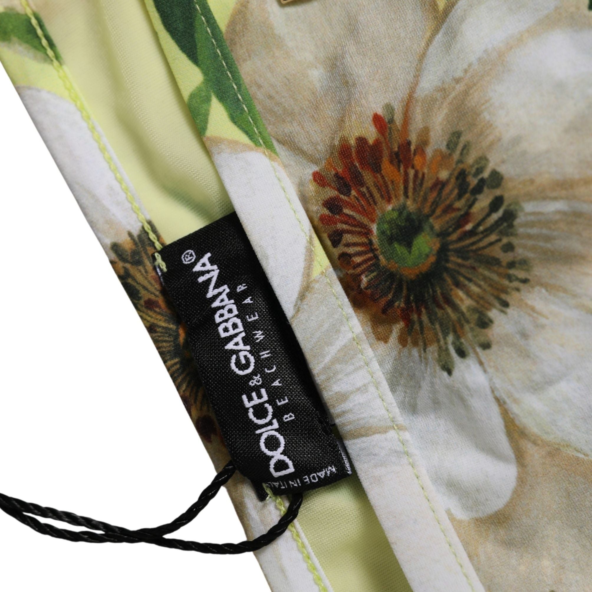 Dolce & Gabbana Yellow Floral Print Nylon Beachwear Bikini Bottom