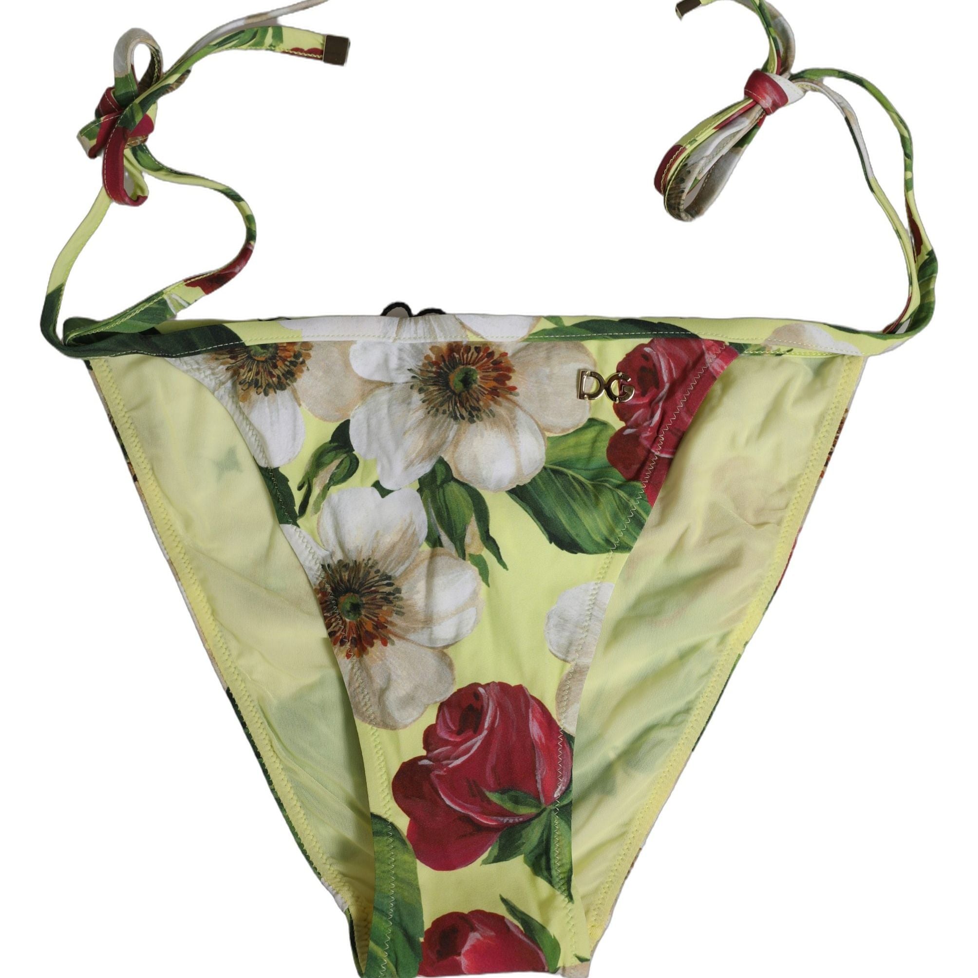 Dolce & Gabbana Yellow Floral Print Nylon Beachwear Bikini Bottom