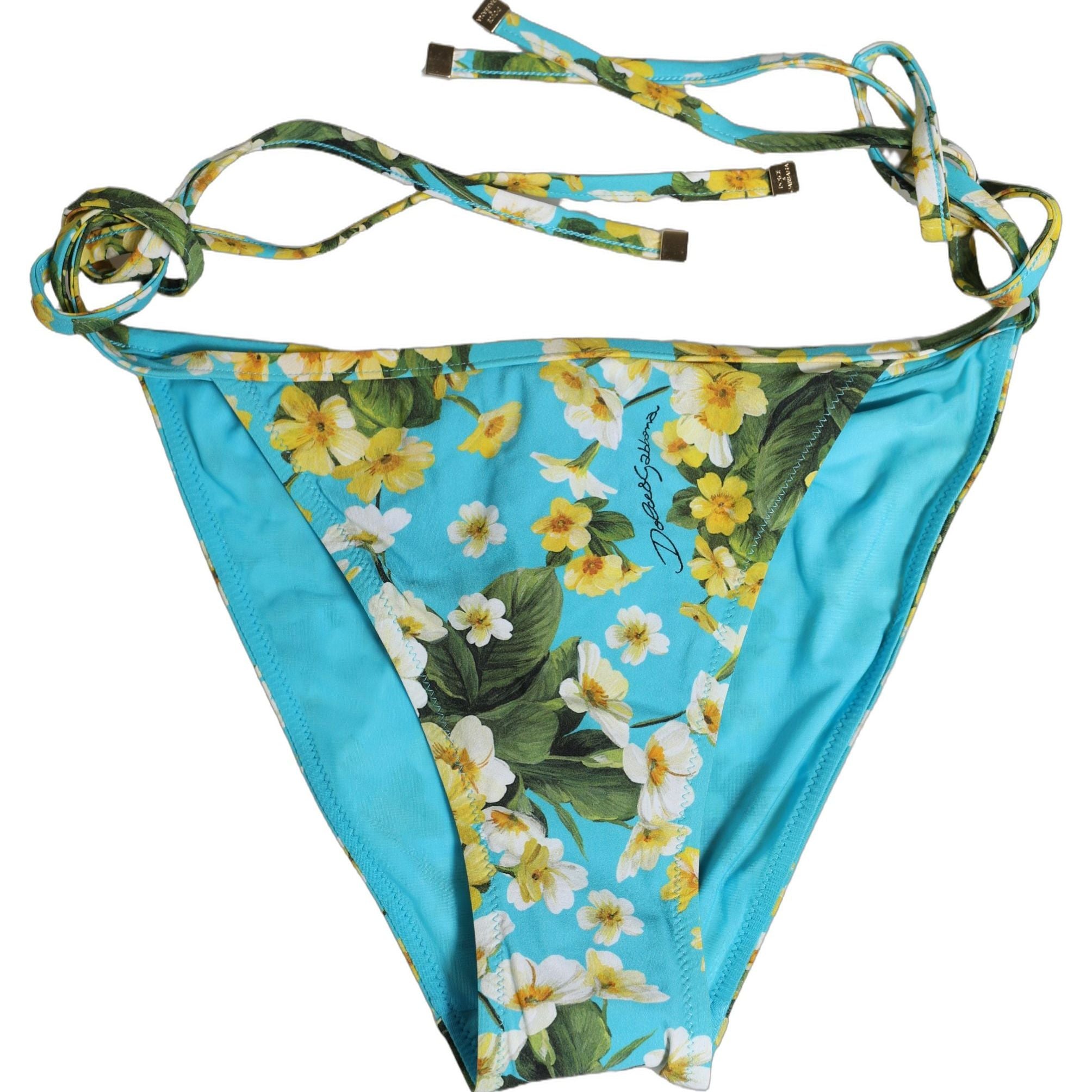 Dolce & Gabbana Blue Floral Print Nylon Beachwear Bikini Bottom