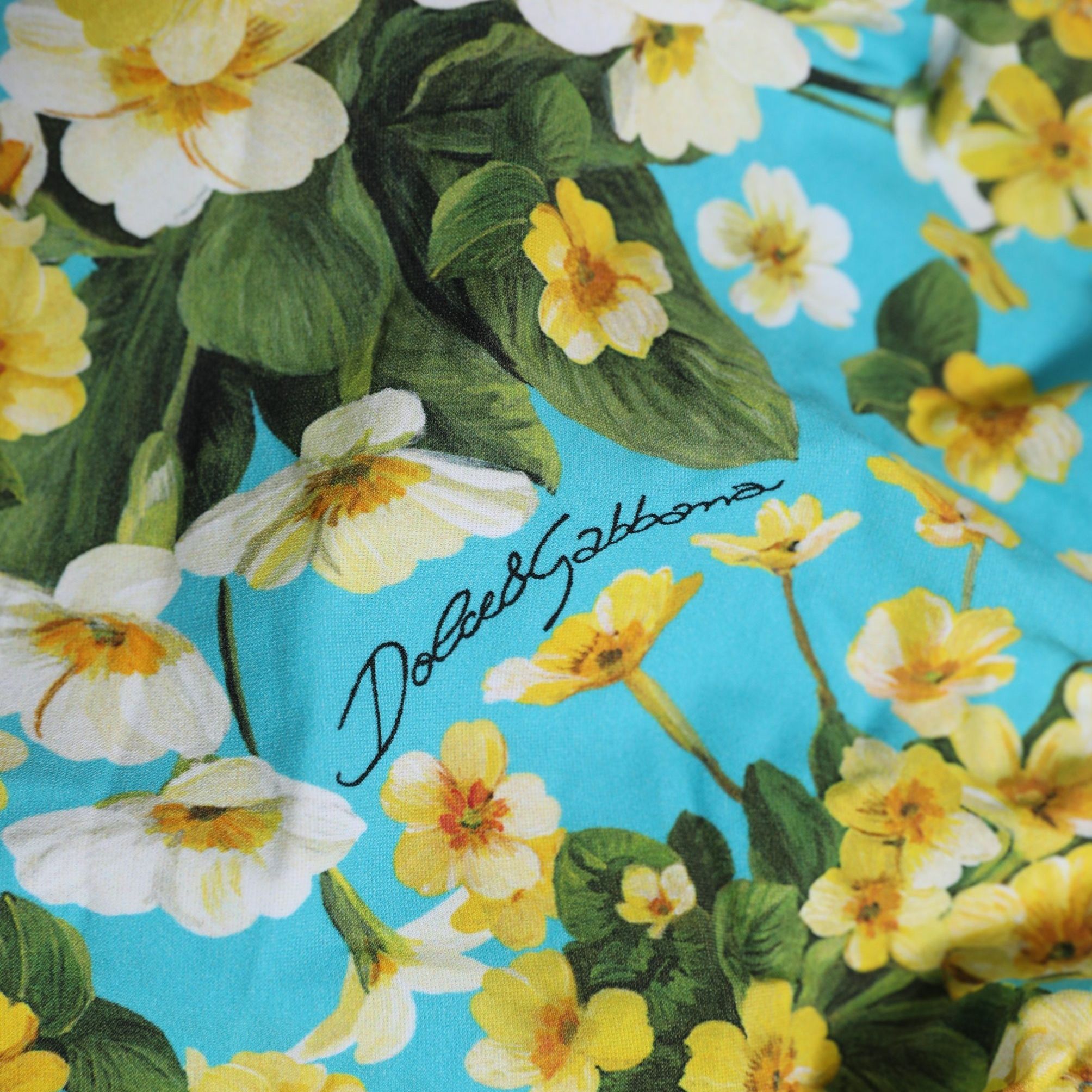 Dolce & Gabbana Blue Floral Print Nylon Beachwear Bikini Bottom