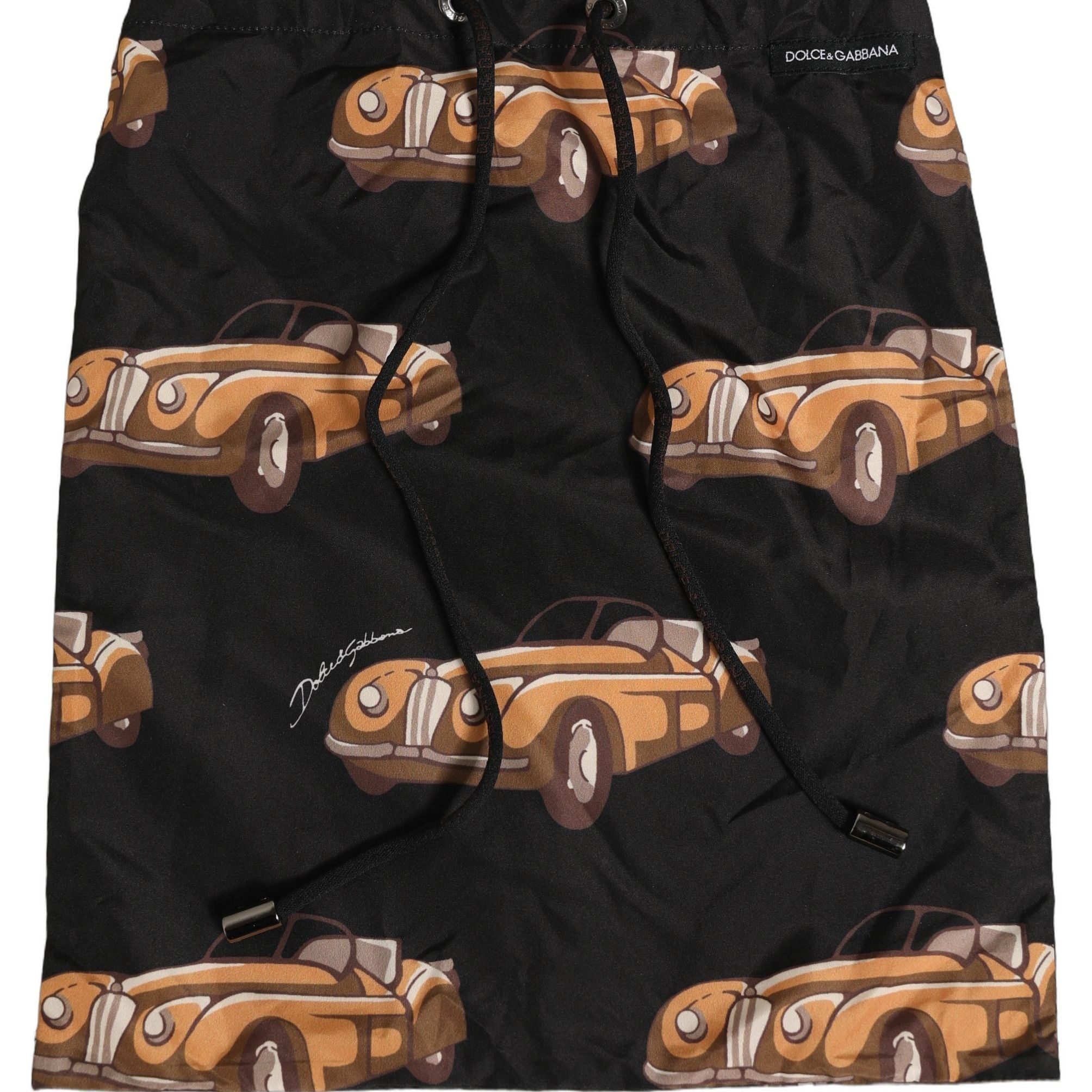 Dolce & Gabbana Black Car Print Swim Trunk Beachwear Swimwear