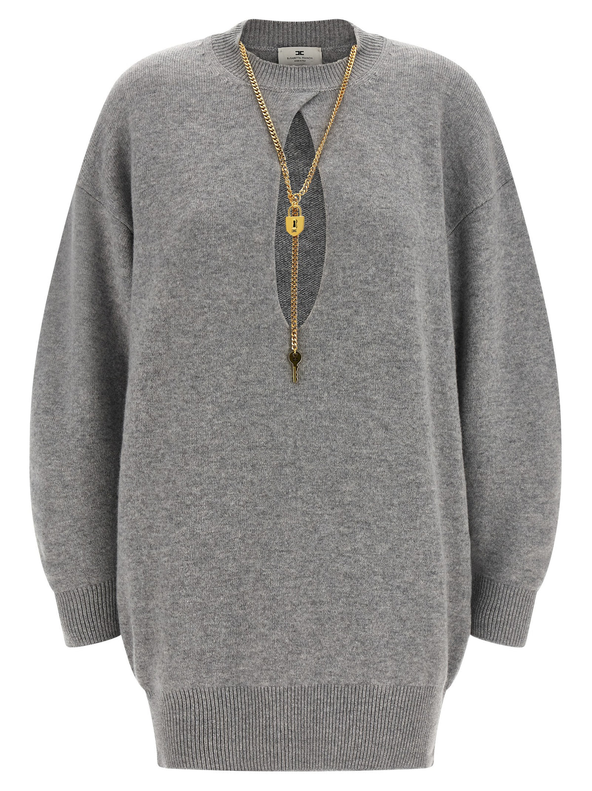Elisabetta Franchi Gray Wool Short Dress
